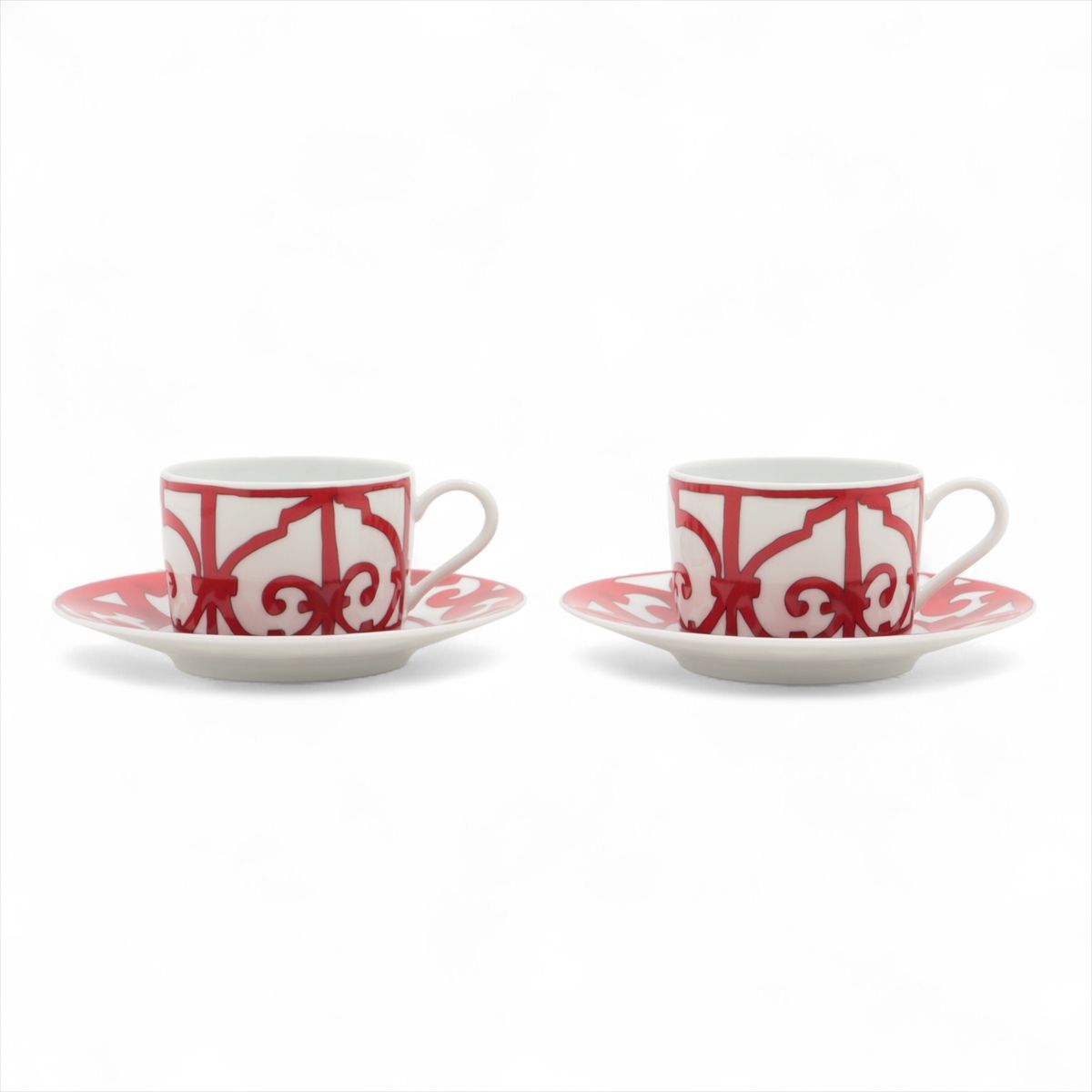 【中古】エルメス ガダルキヴィール カップ&ソーサー 陶器 レッド×ホワイト 底印「チェリー」「クロワッサン」2客セット