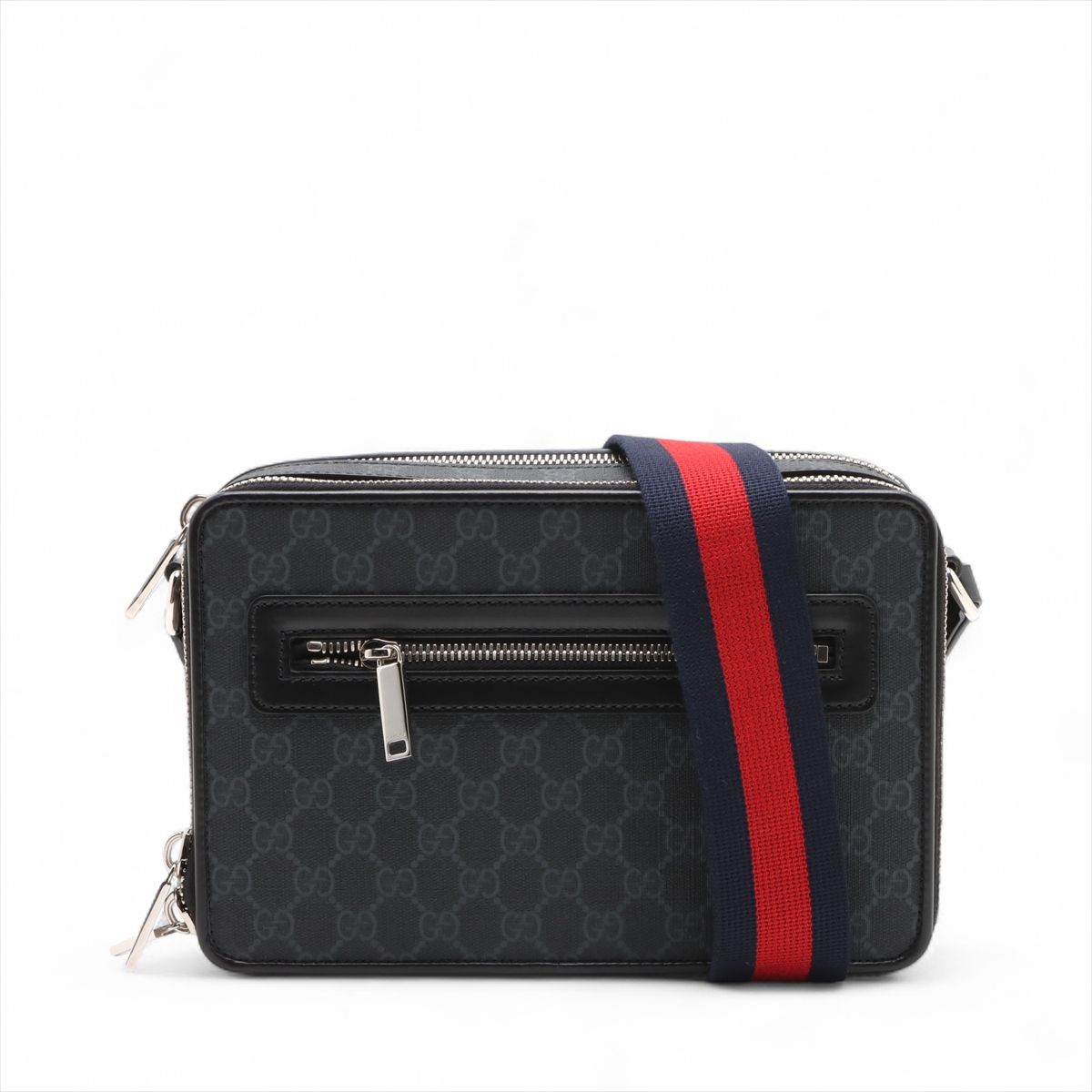 GUCCI - 【中古】グッチ GGスプリーム PVC×レザー ショルダーバッグ ブラック 822072