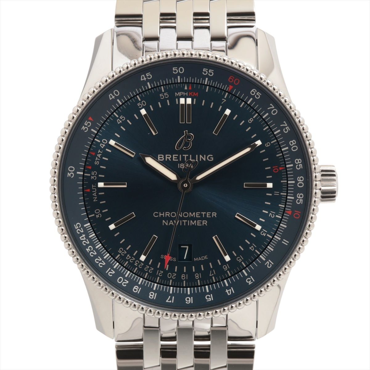 【中古】ブライトリング ナビタイマー オートマチック 41 SS SS AT ブルー文字盤 A17326161C1A1