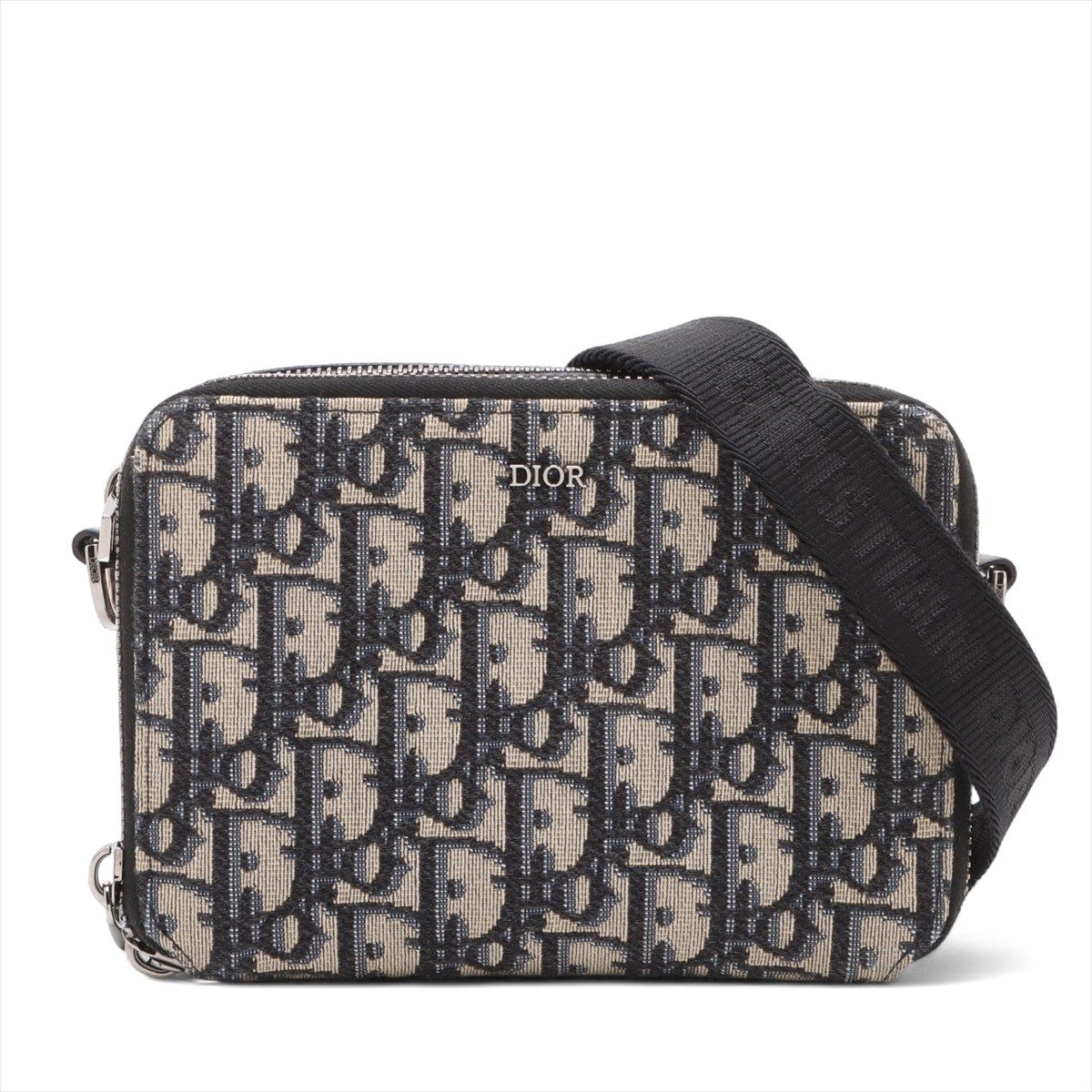 CHRISTIAN DIOR - 【中古】ディオール オブリーク キャンバス×レザー ショルダーバッグ ネイビー