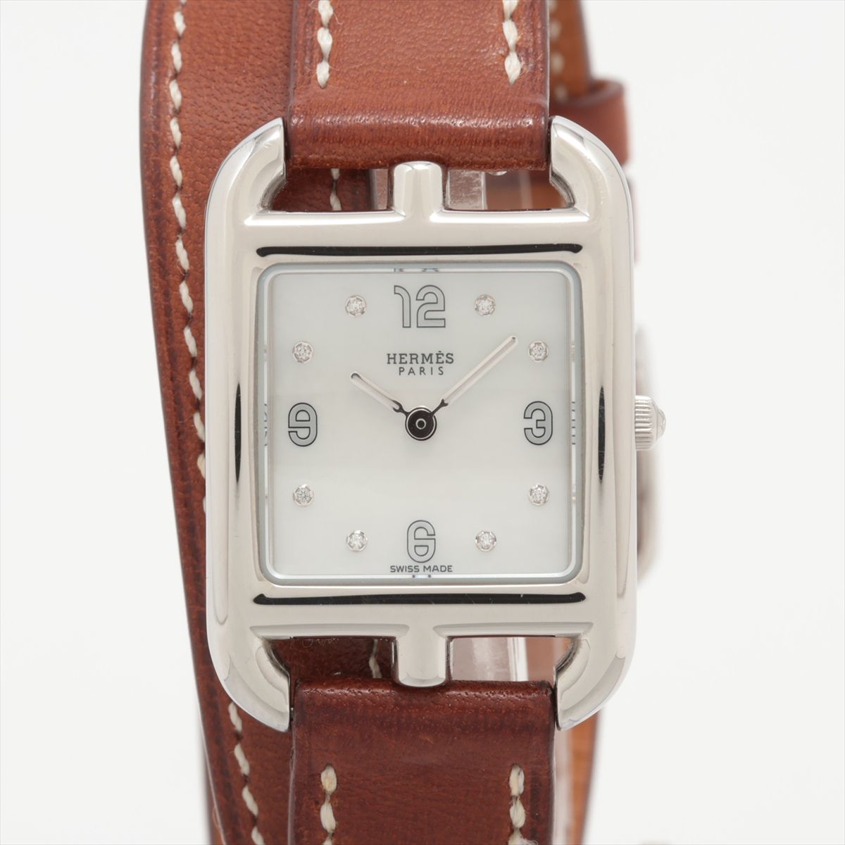 【中古】エルメス ケープコッド CC1.210a SS SS×革 QZ シェル文字盤 尾錠傷