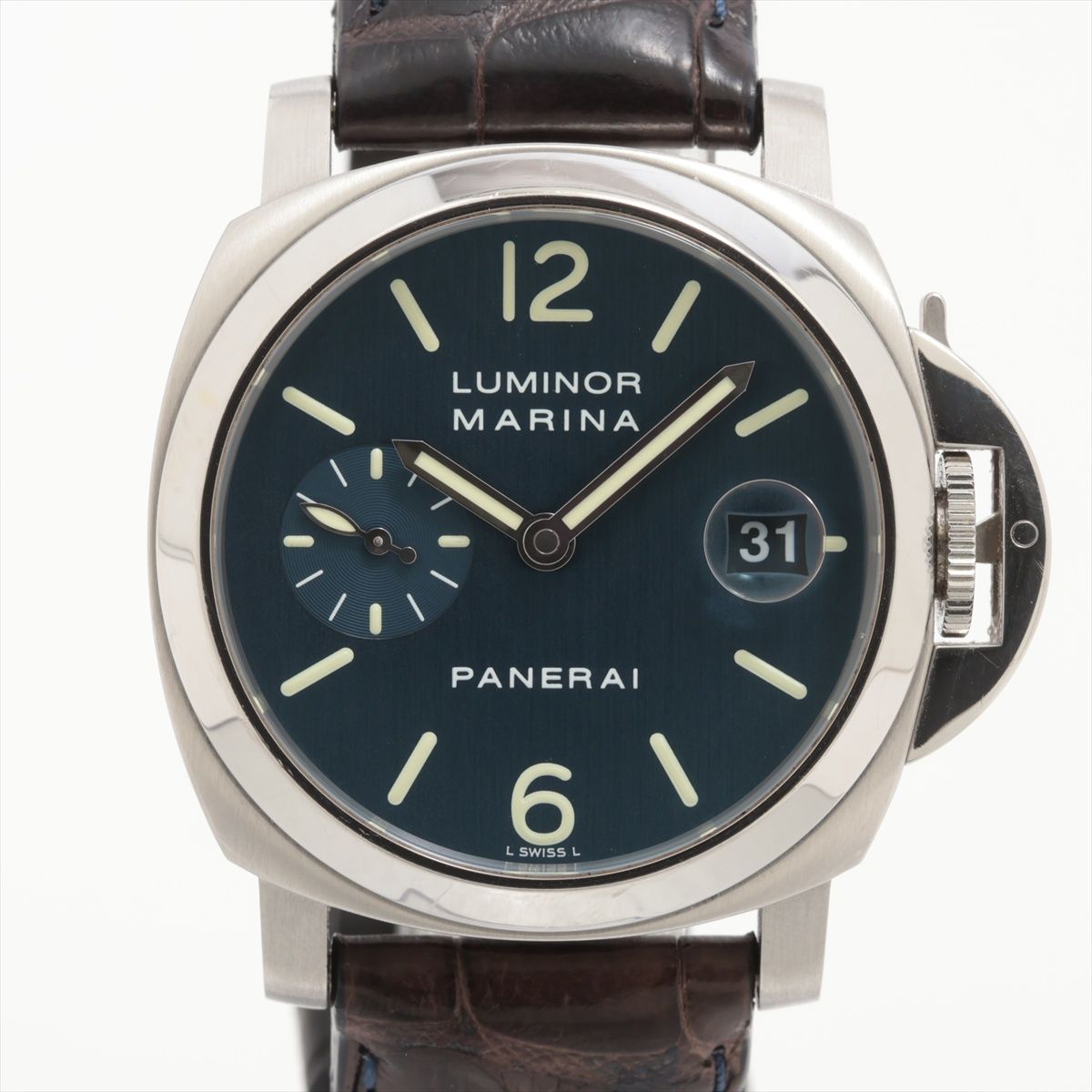 【中古】パネライ ルミノールマリーナ PAM00119 SS SS×社外革 AT ブルー文字盤