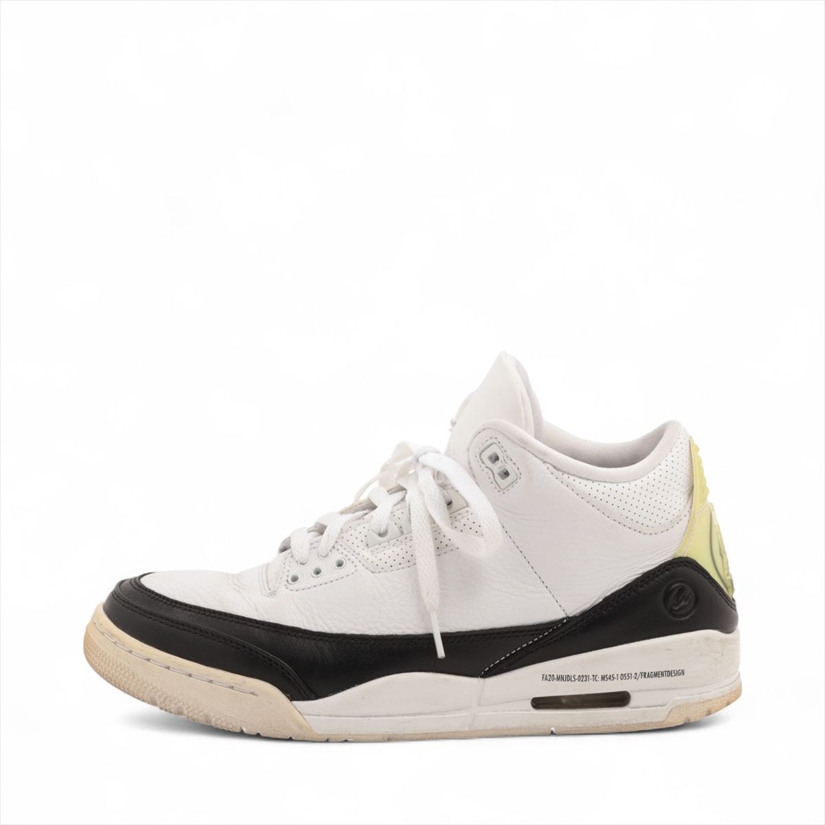 ナイキ×フラグメント AIR JORDAN 3 RETRO SP レザー スニーカー 26.5cm メンズ ホワイト×ブラック DA3595-100 ライニングにヨゴレ ミッドソールにヒビあり