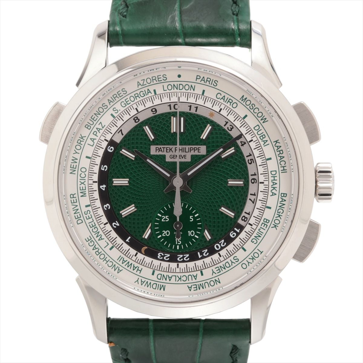 【中古】パテックフィリップ コンプリケーション ワールドタイム フライバッククロノグラフ 5930P-001 PT PT×革 AT グリーン文字盤