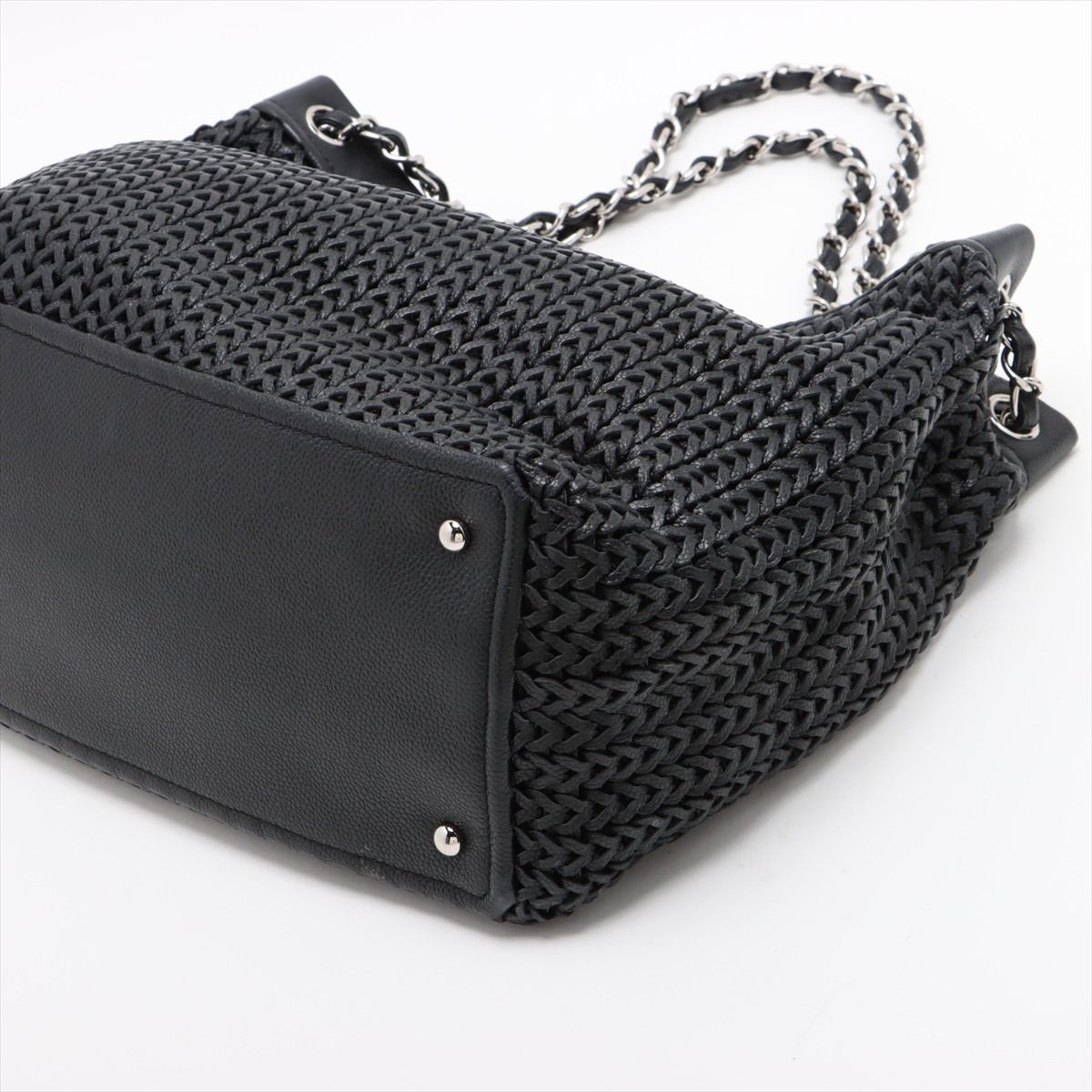 【中古】シャネル ココマーク レザー×キャビアスキン チェーントートバッグ ブラッ...
