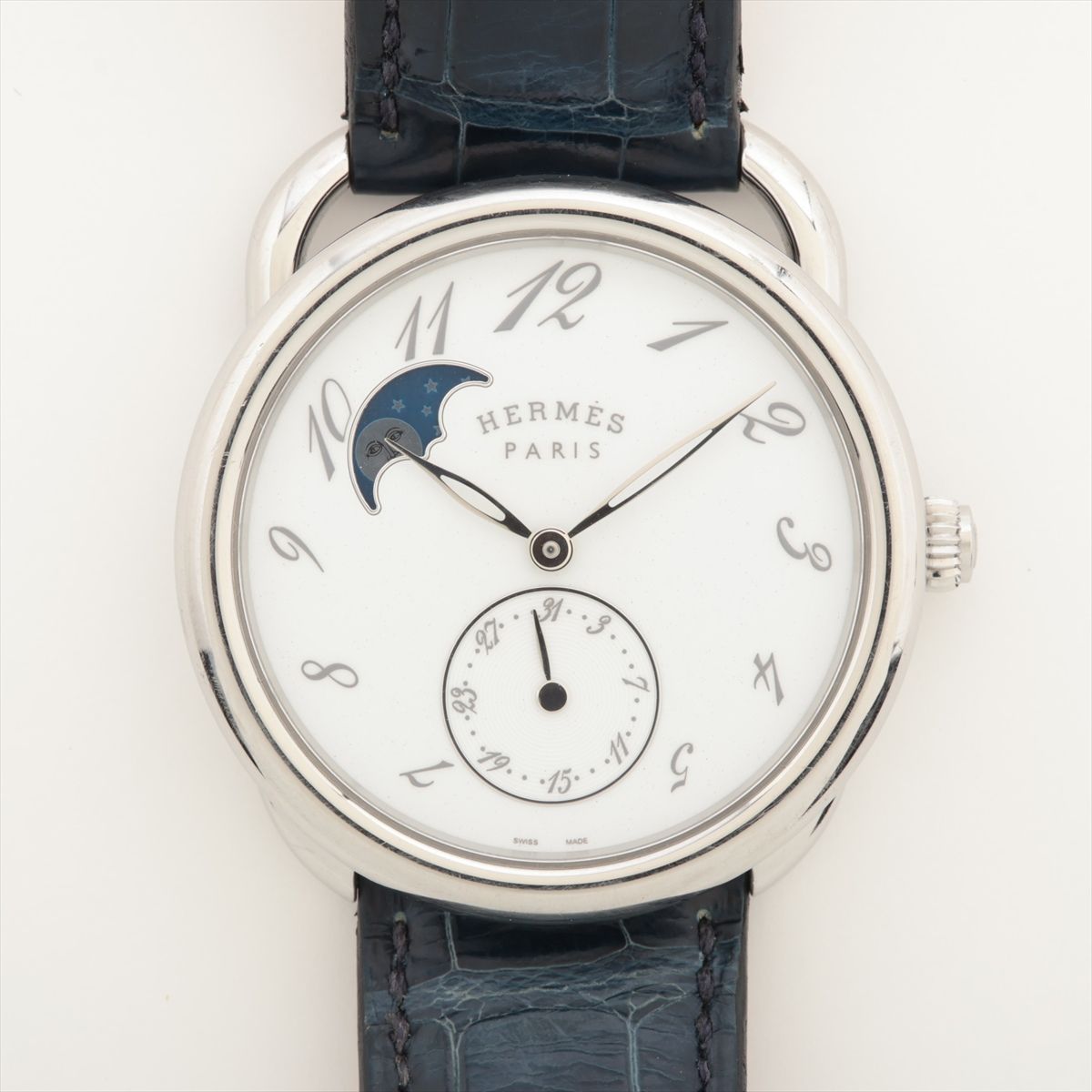 【中古】エルメス アルソー AR7M.510 SS SS×革 AT ホワイト文字盤