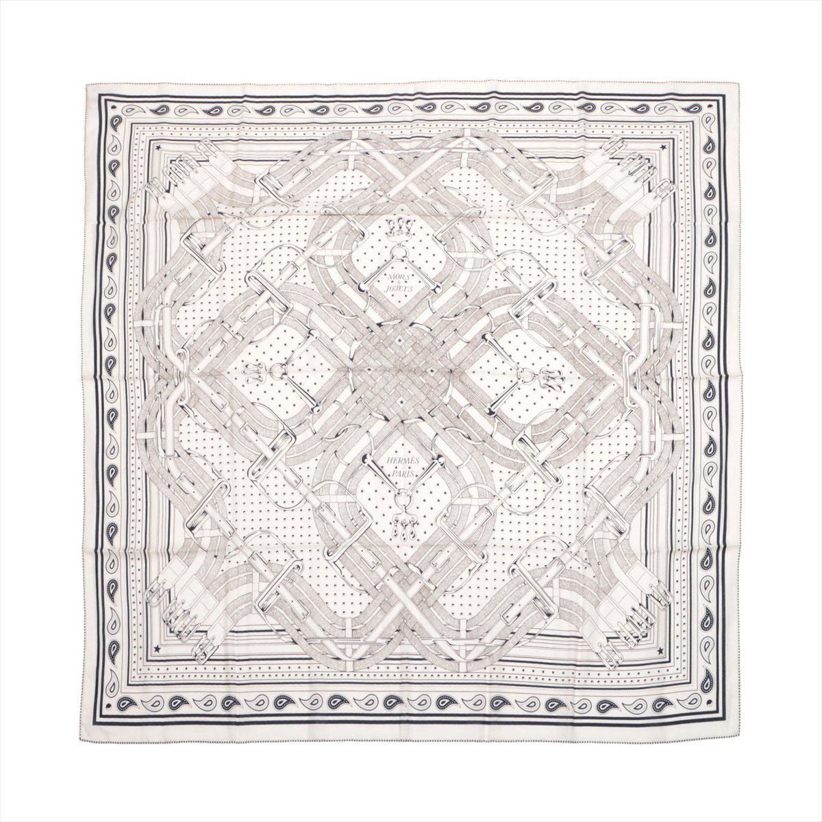 【中古】エルメス カレジェアン MORS A JOUETS BANDANA ストール カシミヤ×シルク ベージュ