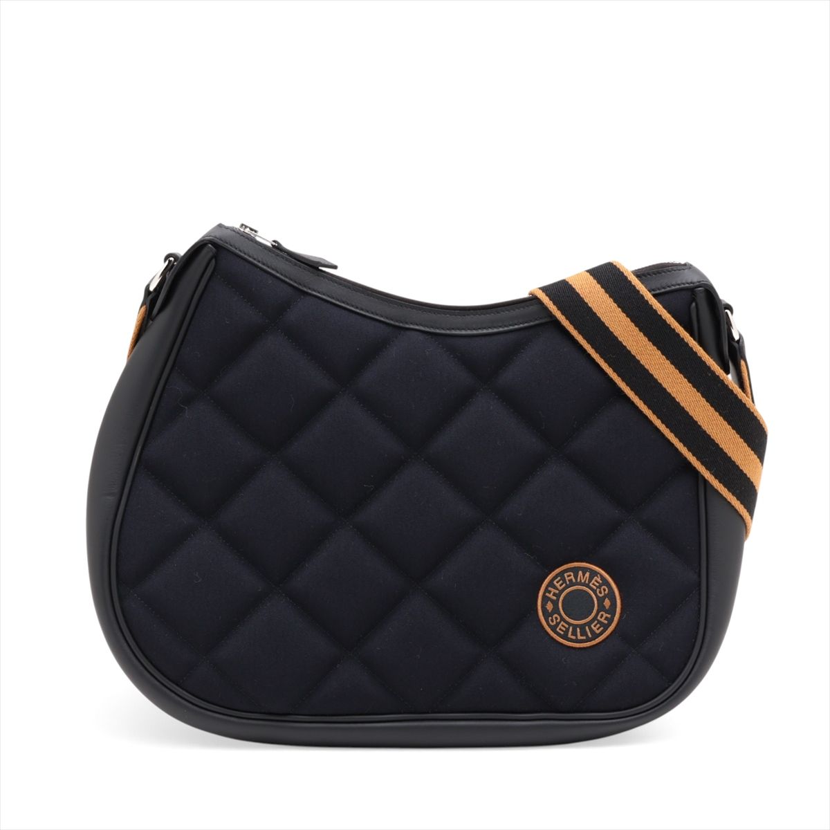 【中古】エルメス ホースバッグ キャンバス×ヴォースイフト ネイビー×ブラック シルバー金具 W:2024年