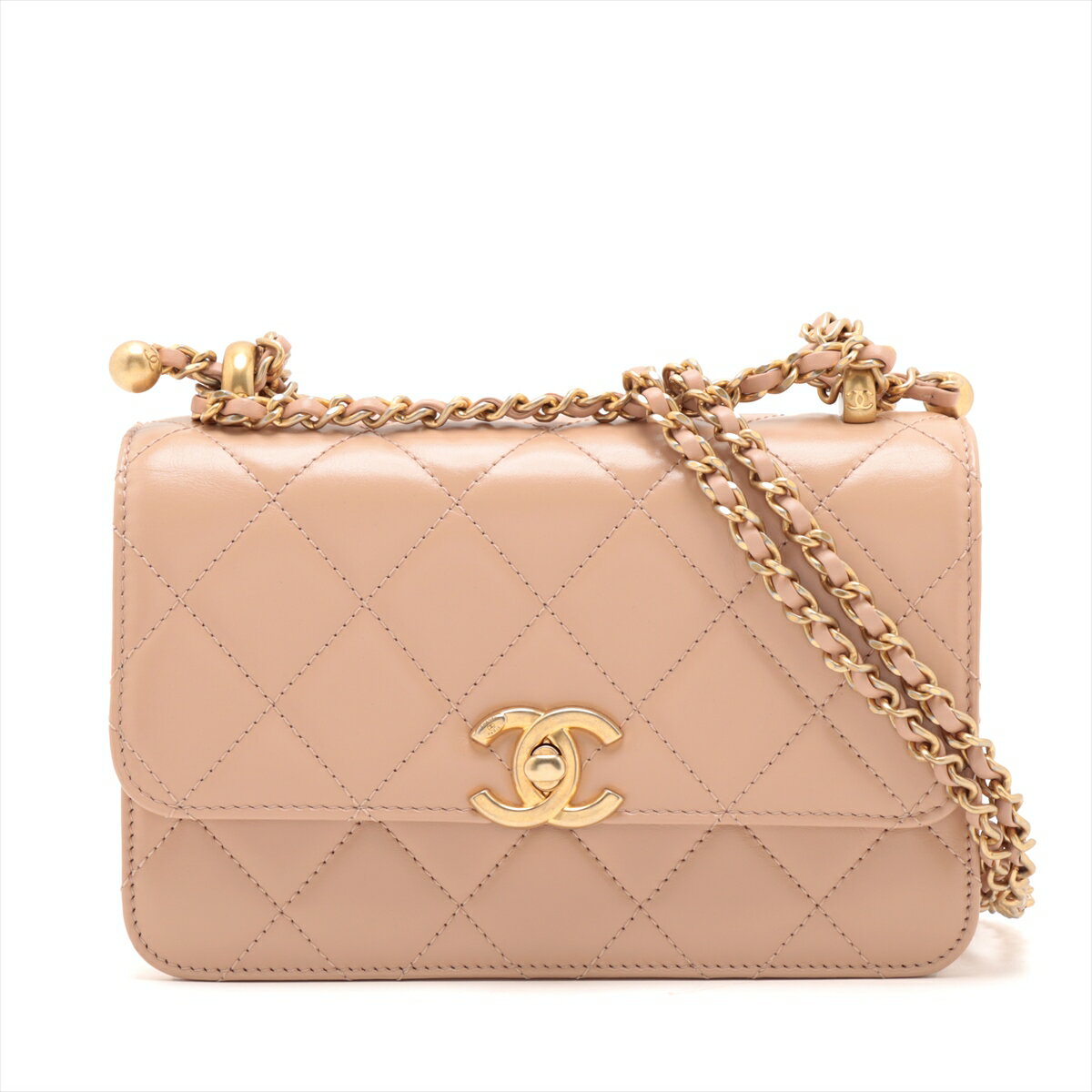 【中古】シャネル マトラッセ ラムスキン チェーンショルダーバッグ ベージュ ゴールド金具 AS2615のサムネイル