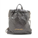 【中古】シャネル シャネル22 バックパック シャイニーカーフスキン チェーンリュック グレー ゴールド金具 AS3313
