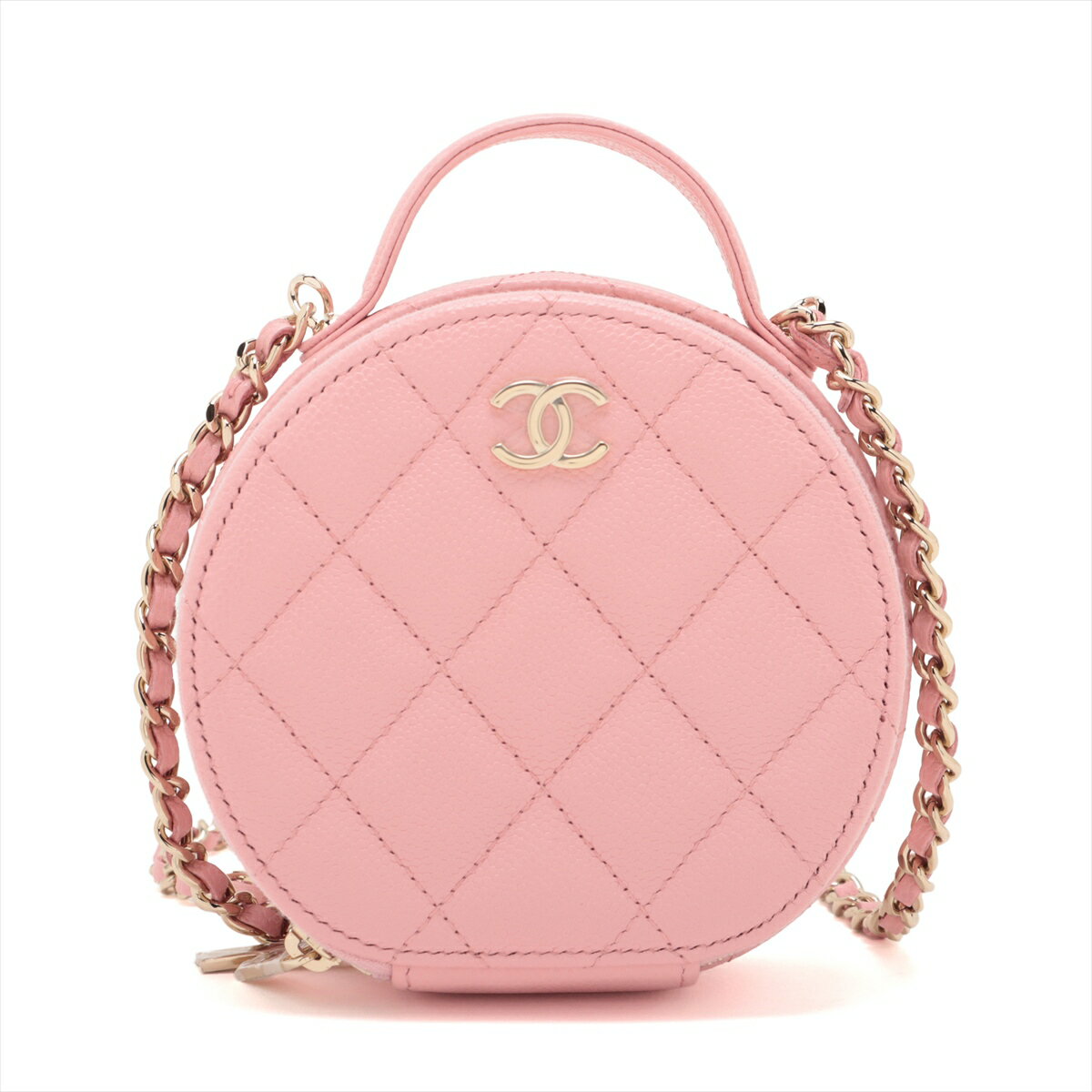 【中古】シャネル マトラッセ キャビアスキン チェーンショルダーバッグ バニティ ピンク ゴールド金具 31番台 AP2502のサムネイル