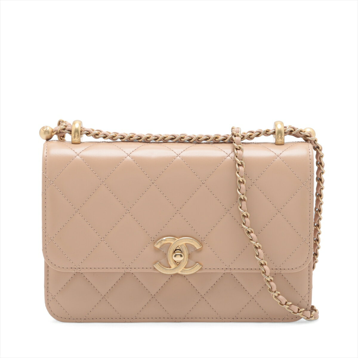 【中古】シャネル マトラッセ レザー チェーンショルダーバッグ ベージュ ゴールド金具 ランダムプレートのサムネイル