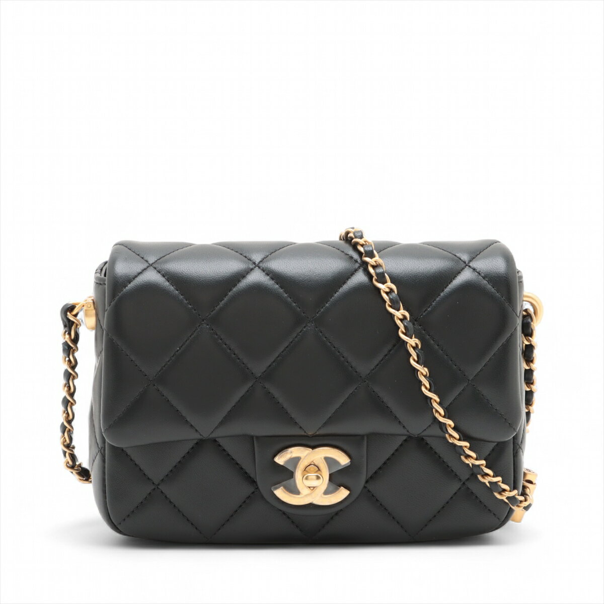 【中古】シャネル マトラッセ ラムスキン チェーンショルダーバッグ パール ブラック ゴールド金具 ランダムプレート AS2855のサムネイル