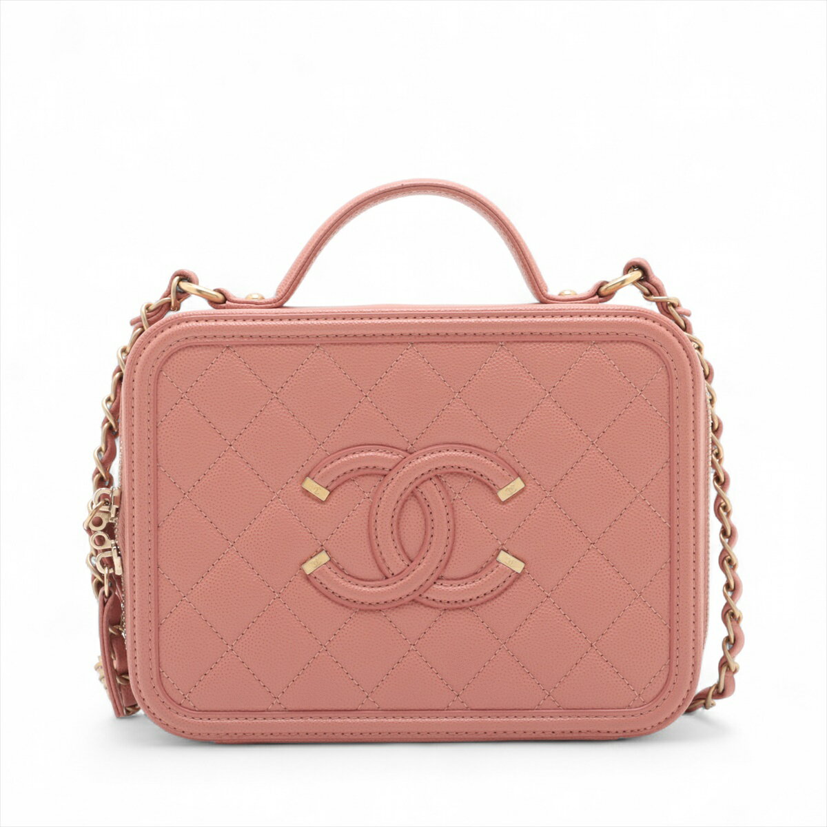 【中古】シャネル CCフィリグリー キャビアスキン 2WAYショルダーバッグ ピンク ゴールド金具 28番台 A93343のサムネイル