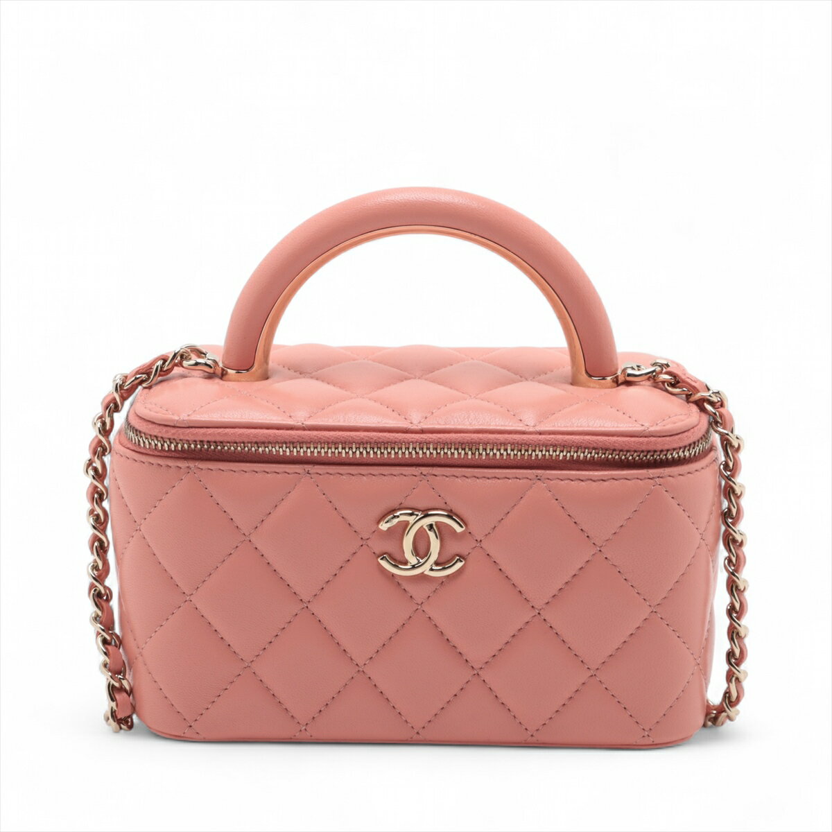 【中古】シャネル マトラッセ ラムスキン チェーンショルダーバッグ バニティバッグ ピンク ゴールド金具 ランダムシリアル AP2846のサムネイル
