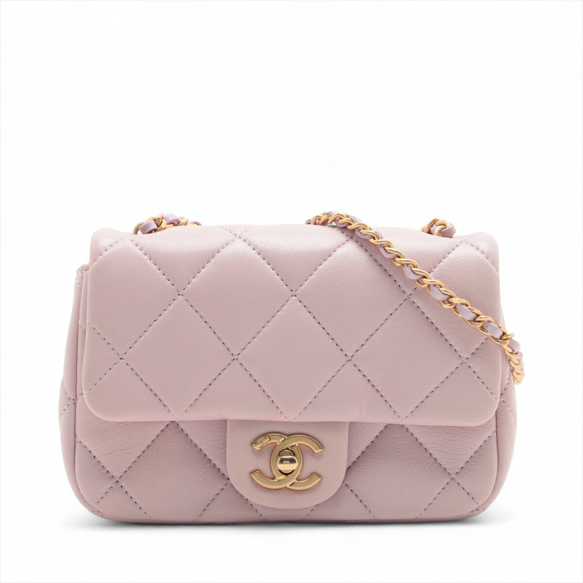 【中古】シャネル ミニマトラッセ ラムスキン チェーンショルダーバッグ ピンク ゴールド金具 ランダムプレートのサムネイル