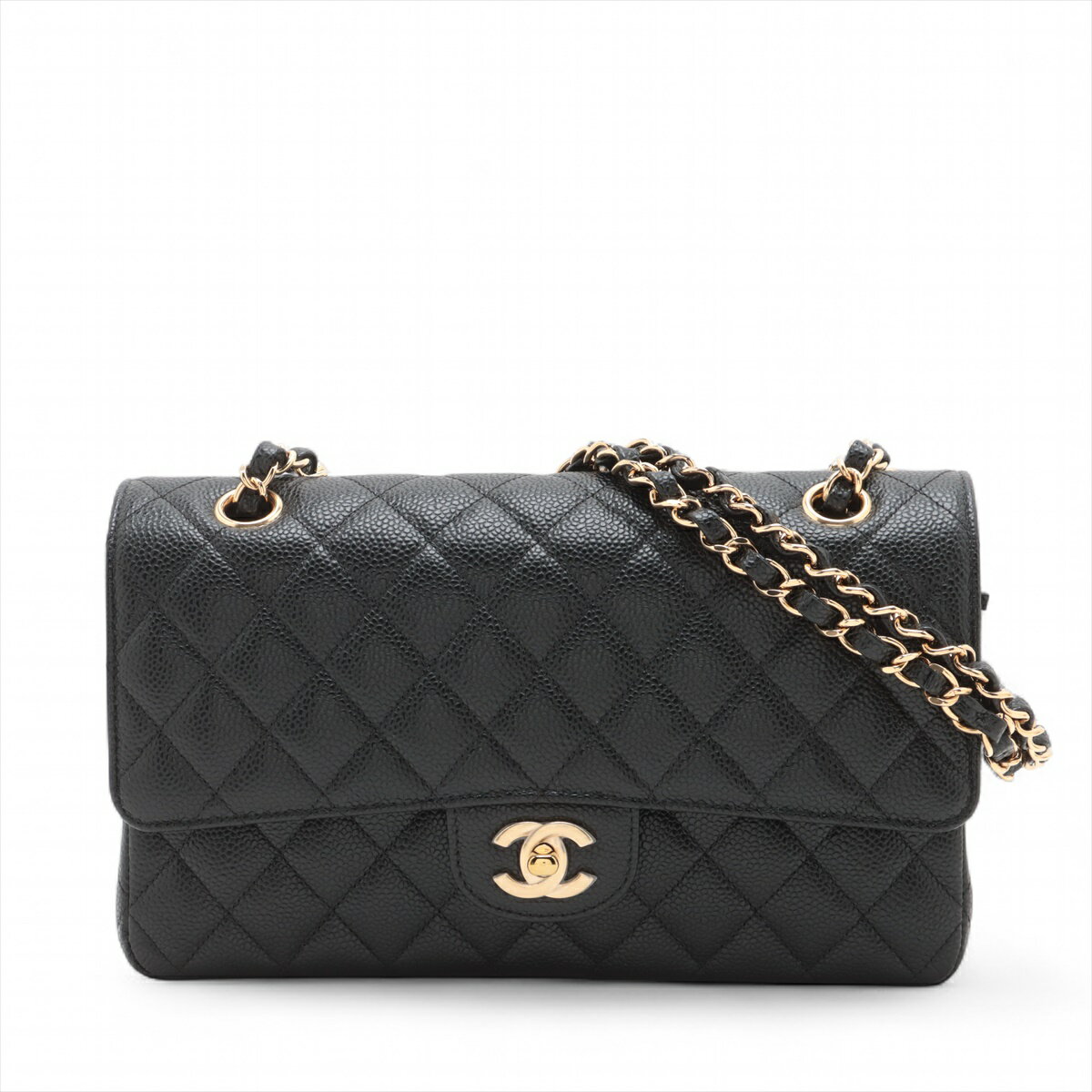【中古】シャネル マトラッセ25 キャビアスキン ダブルフラップ ダブルチェーンバッグ ブラック ゴールド金具 ランダムプレート A01112のサムネイル
