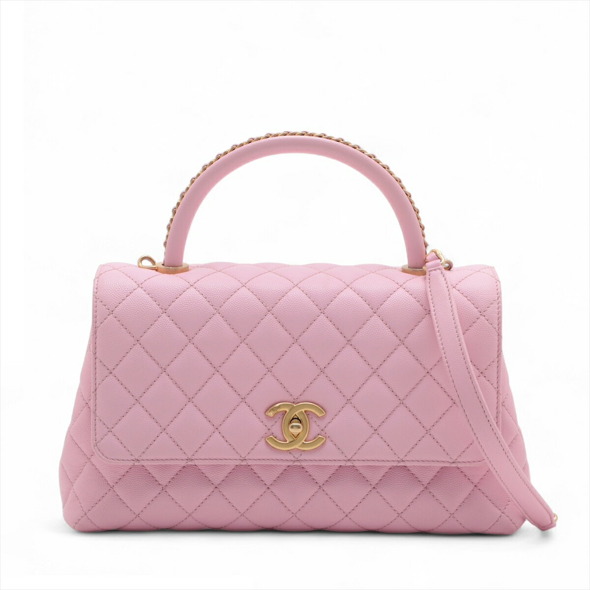 【中古】シャネル ココハンドル29 S キャビアスキン 2WAYハンドバッグ ピンク ゴールド金具 ランダムプレート A92991のサムネイル