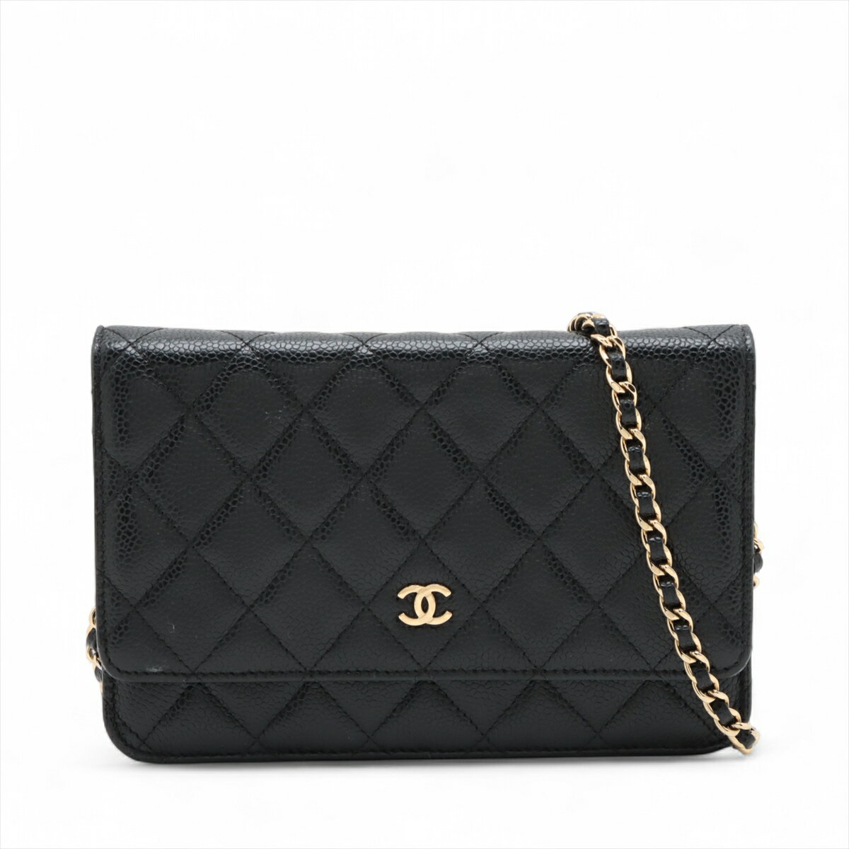 【中古】シャネル マトラッセ キャビアスキン チェーンウォレット ブラック ゴールド金具 18番台のサムネイル