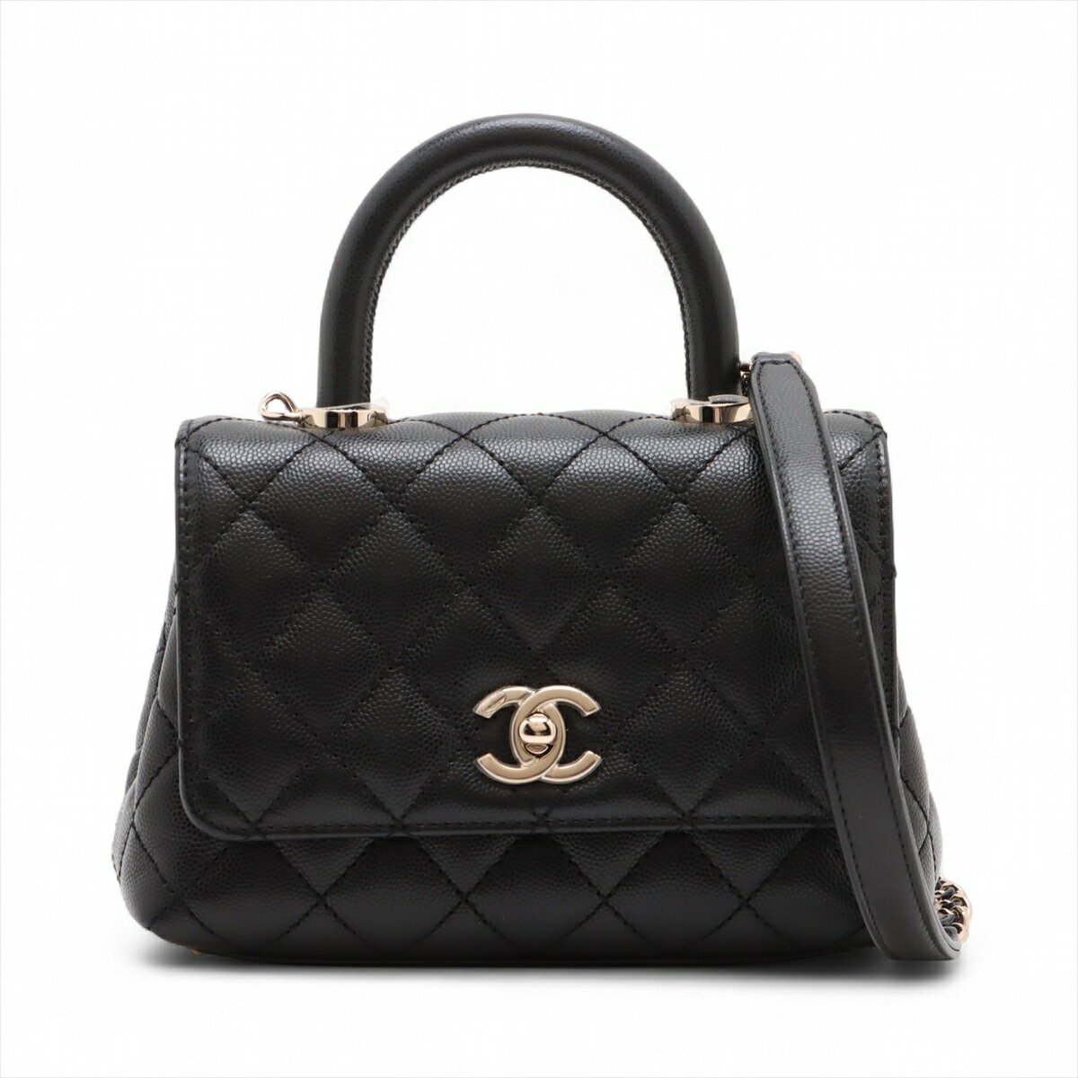 【中古】シャネル ココハンドル19 XXS キャビアスキン 2WAYハンドバッグ ブラック ゴールド金具 ランダムプレート AS2215のサムネイル