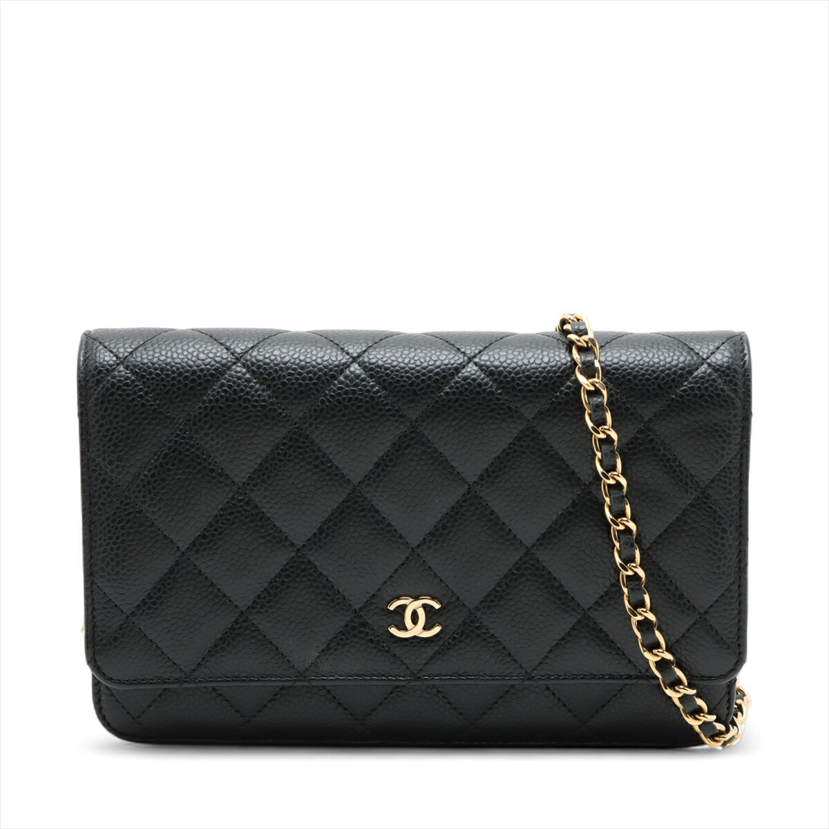 【中古】シャネル マトラッセ キャビアスキン チェーンウォレット ブラック ゴールド金具 ランダムプレート AP0250のサムネイル