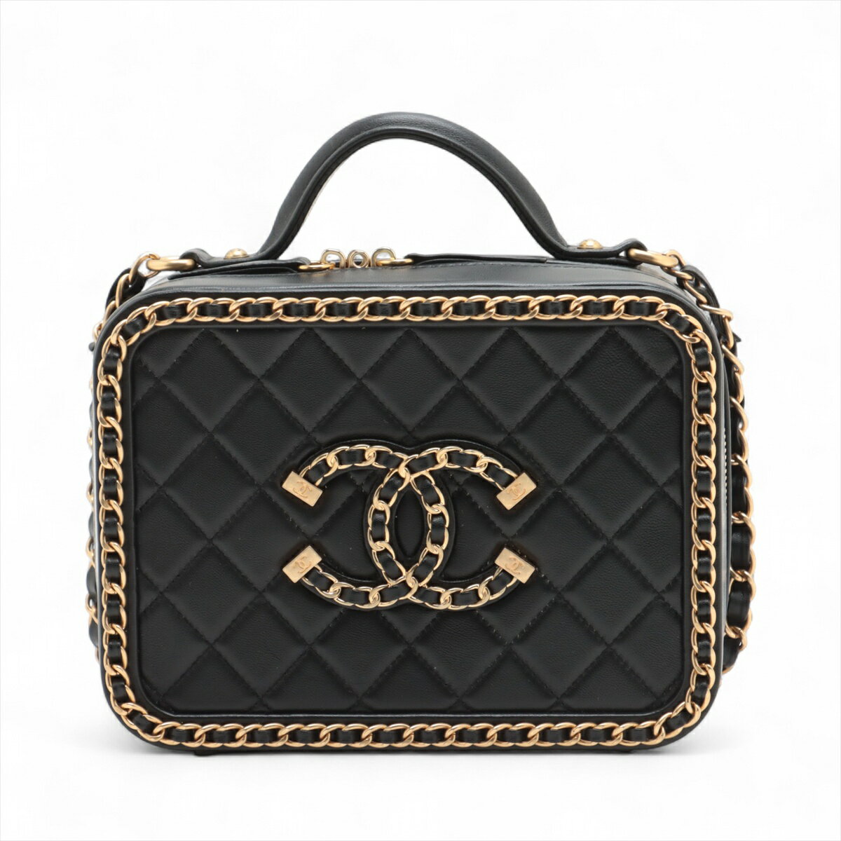 【中古】シャネル CCフィリグリー ラムスキン バニティバッグ チェーンショルダー ブラック ゴールド金具 31番台のサムネイル