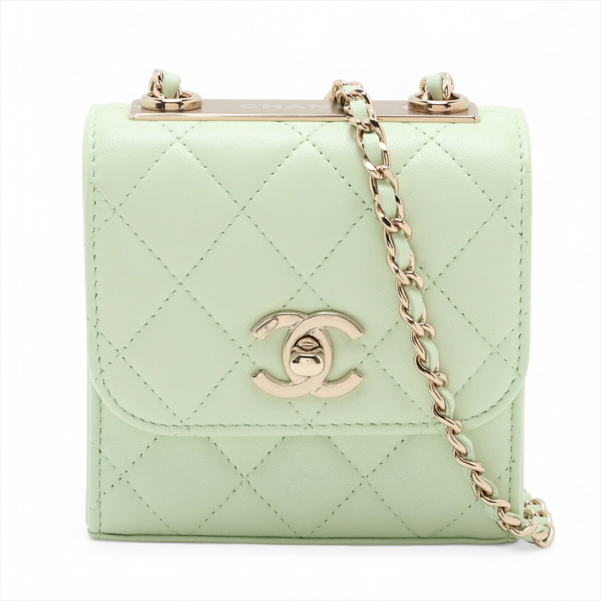 【中古】シャネル ミニ トレンディCC ラムスキン チェーンショルダーバッグ グリーン ゴールド金具 31番台 A81633