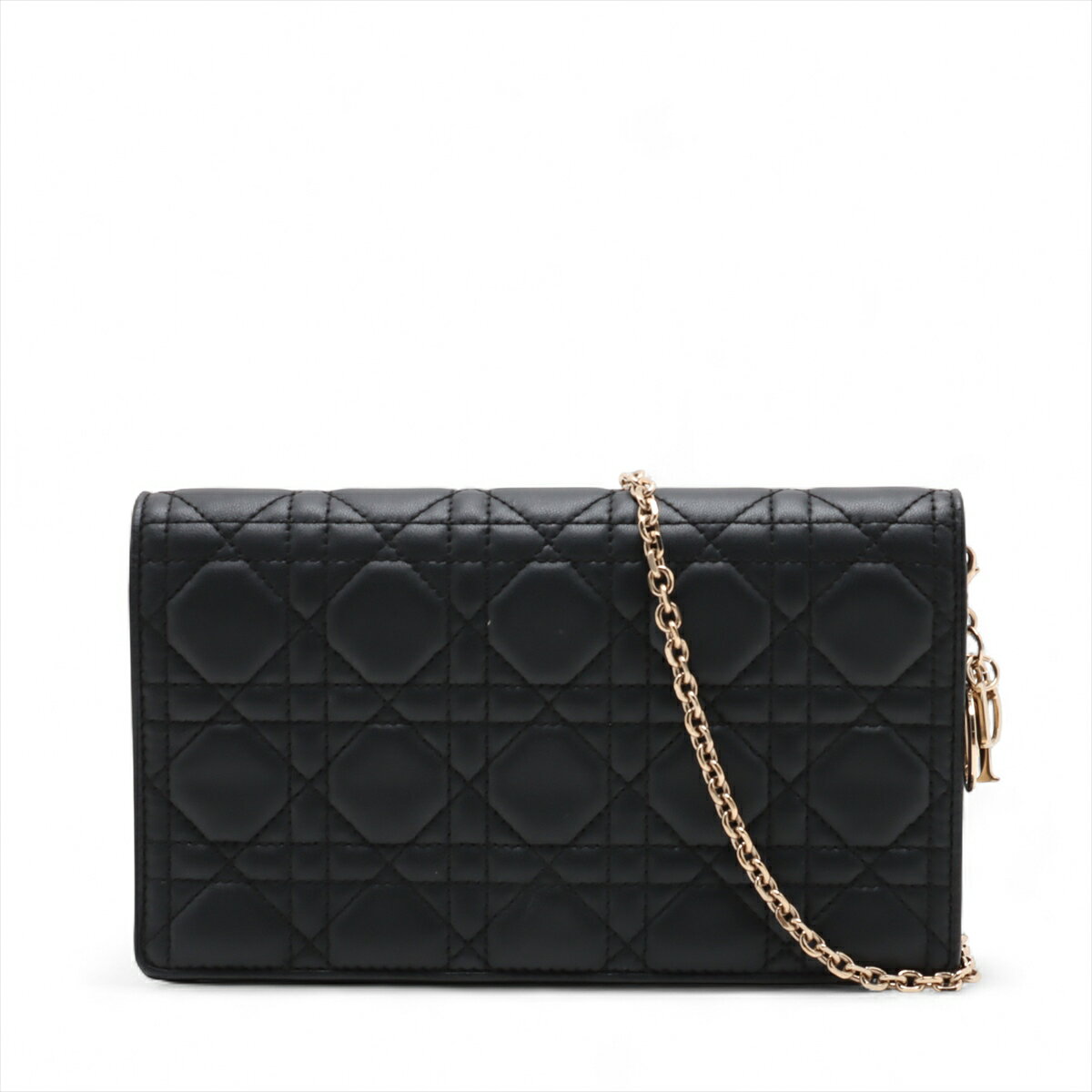 【中古】クリスチャンディオール カナージュ レザー チェーンショルダーバッグ ブラックのサムネイル