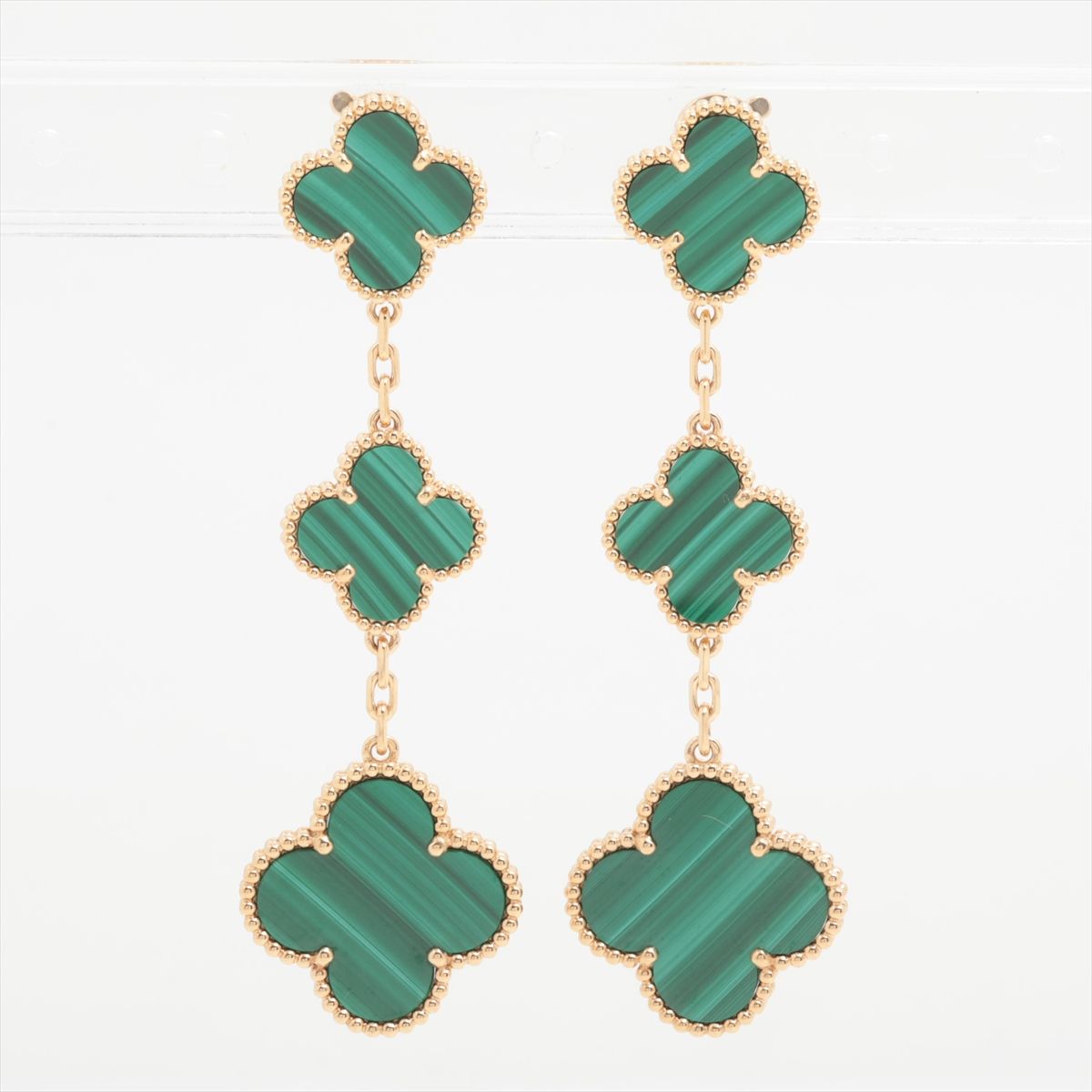 【中古】ヴァンクリーフ&アーペル マジックアルハンブラ マラカイト ピアス 750(YG...