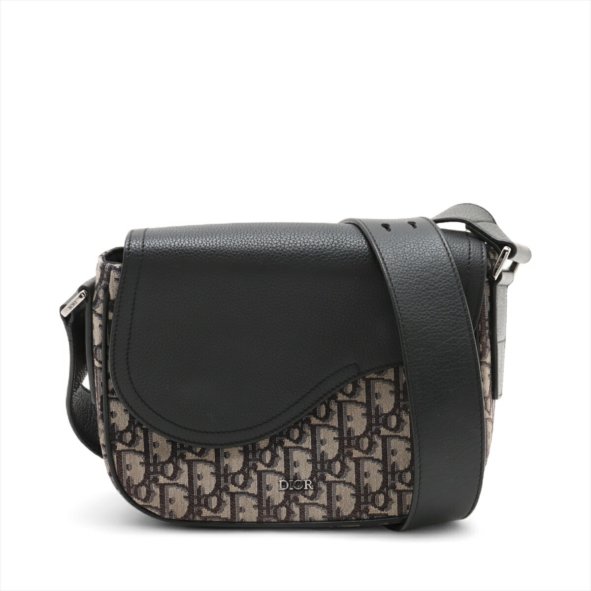 【中古】ディオール オブリーク サドル キャンバスxレザー ショルダーバッグ ネイビーxブラック(4)