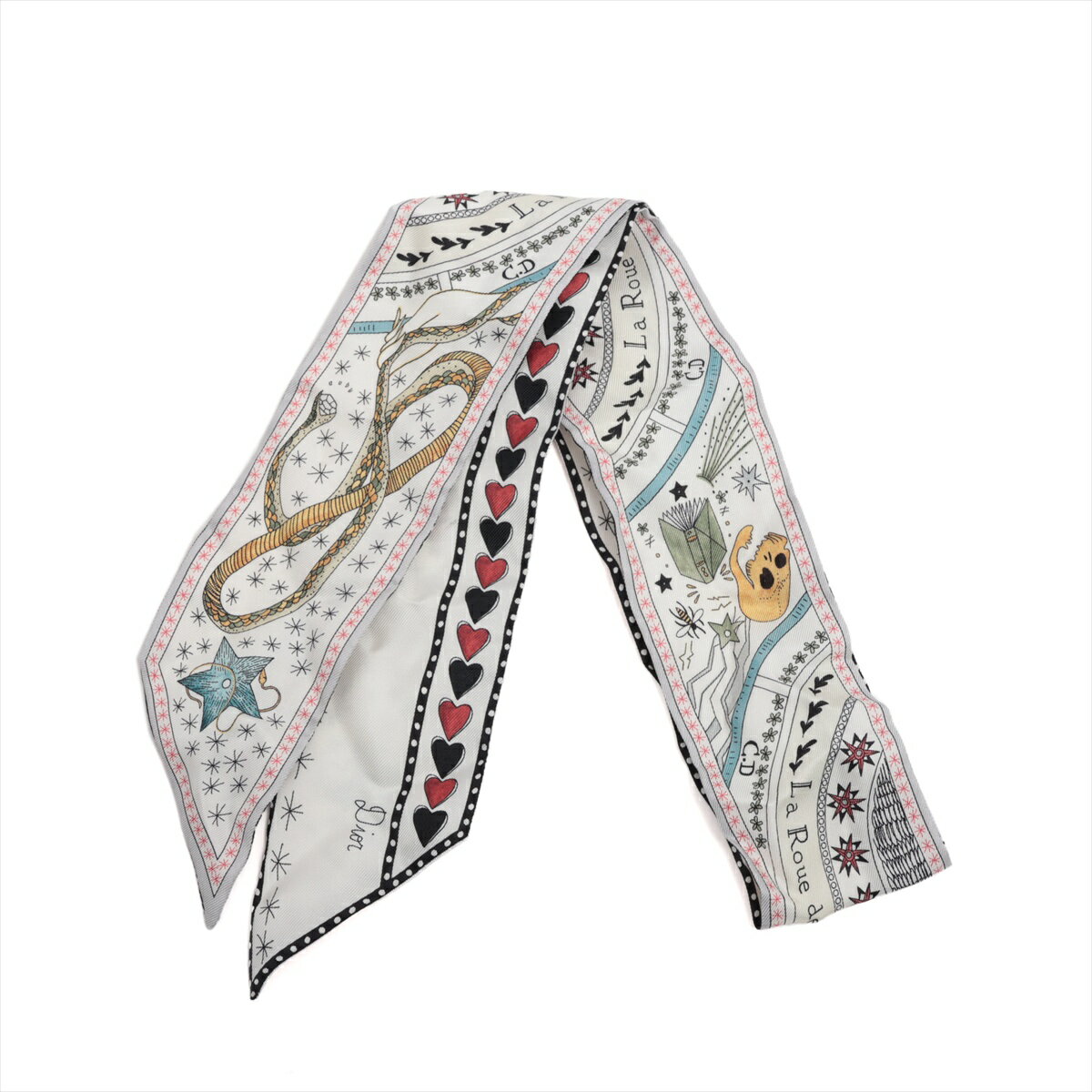 【中古】ディオール ミッツァ スカーフ シルク ホワイト