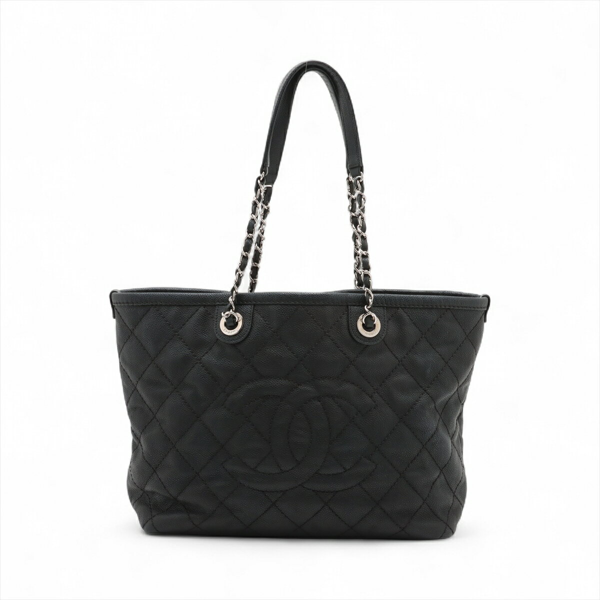 【中古】シャネル マトラッセ キャビアスキン チェーントートバッグ ブラック シルバー金具 20番台