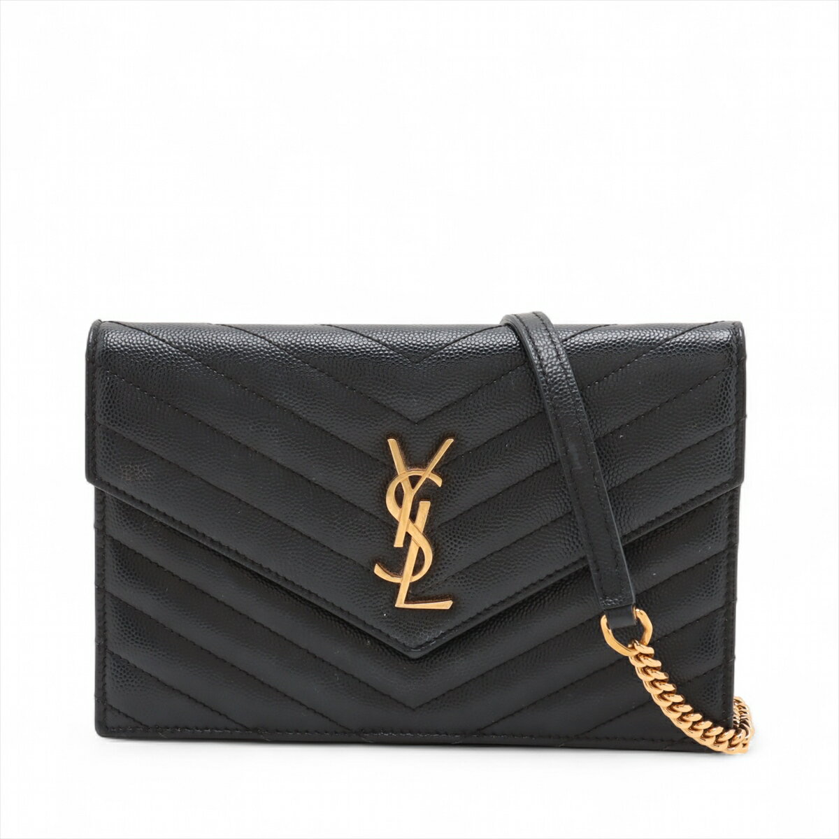 【中古】サンローランパリ カサンドラ レザー チェーンウォレット ブラック 742920