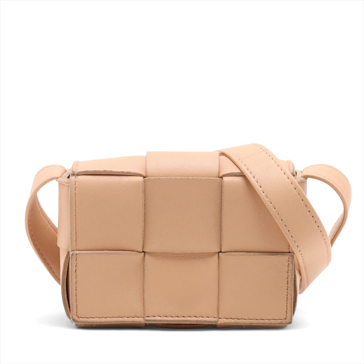 【中古】ボッテガヴェネタ マキシイントレチャート キャンディ カセット レザー ショルダーバッグ ベージュ