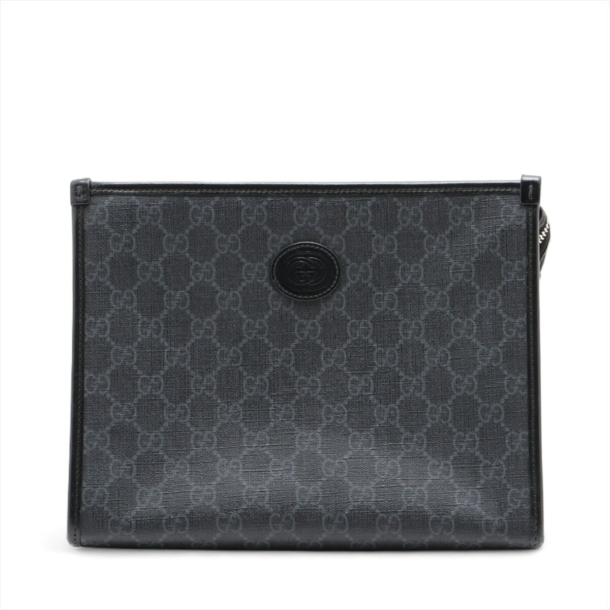 【中古】グッチ GGスプリーム インターロッキングG PVCxレザー クラッチバッグ ブラック 672956