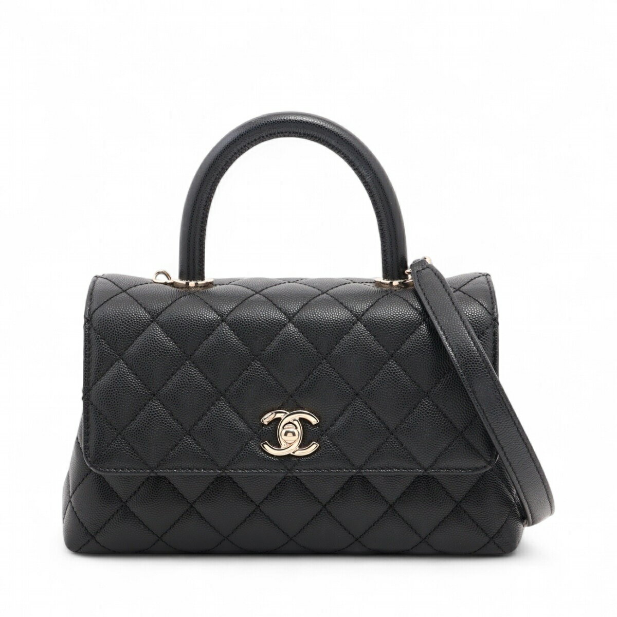 【中古】シャネル ココハンドル24 XS キャビアスキン 2WAYハンドバッグ ブラック シルバー金具 ランダムプレート A92990のサムネイル