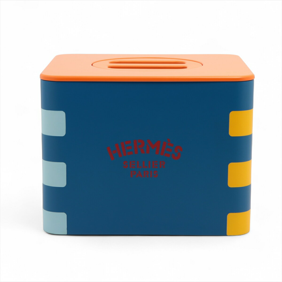 【中古】エルメス ボックス ウッド イエロー×ブルー H800656E 犬のケア用品入れ