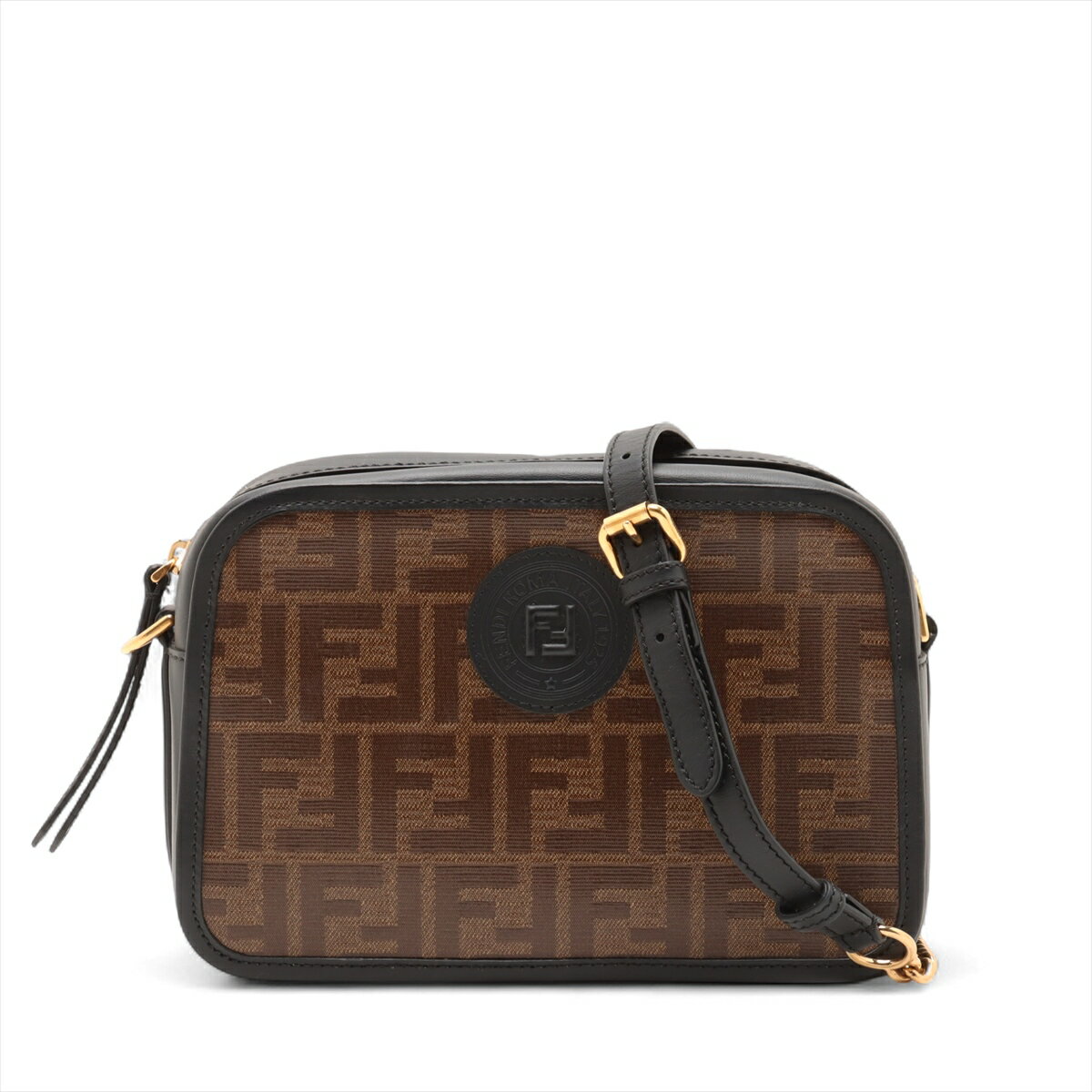 【中古】フェンディ ズッカ キャム PVCxレザー チェーンショルダーバッグ ブラックxブラウン 8BT287