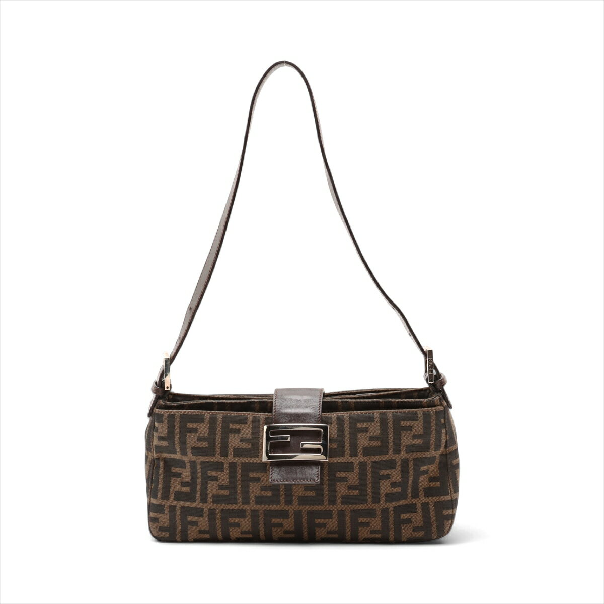 【中古】フェンディ ズッカ キャンバスxレザー ショルダーバッグ ブラウン