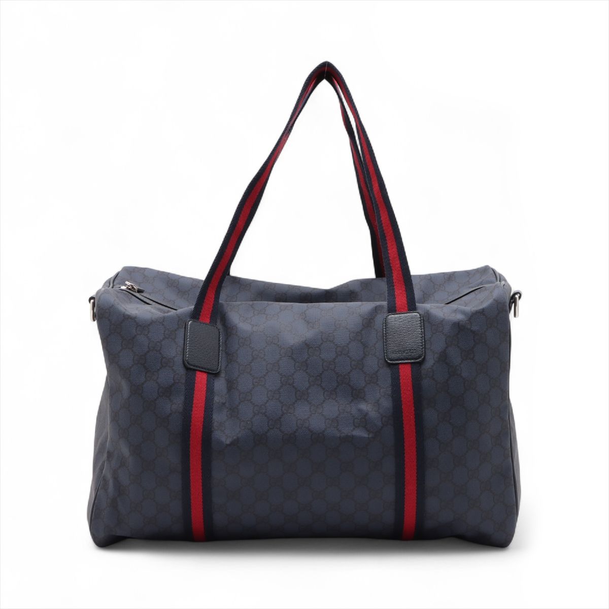 GUCCI - 【中古】グッチ GGスプリーム ダッフルバッグ PVCxレザー 2WAYボストンバッグ ネイビー 799871