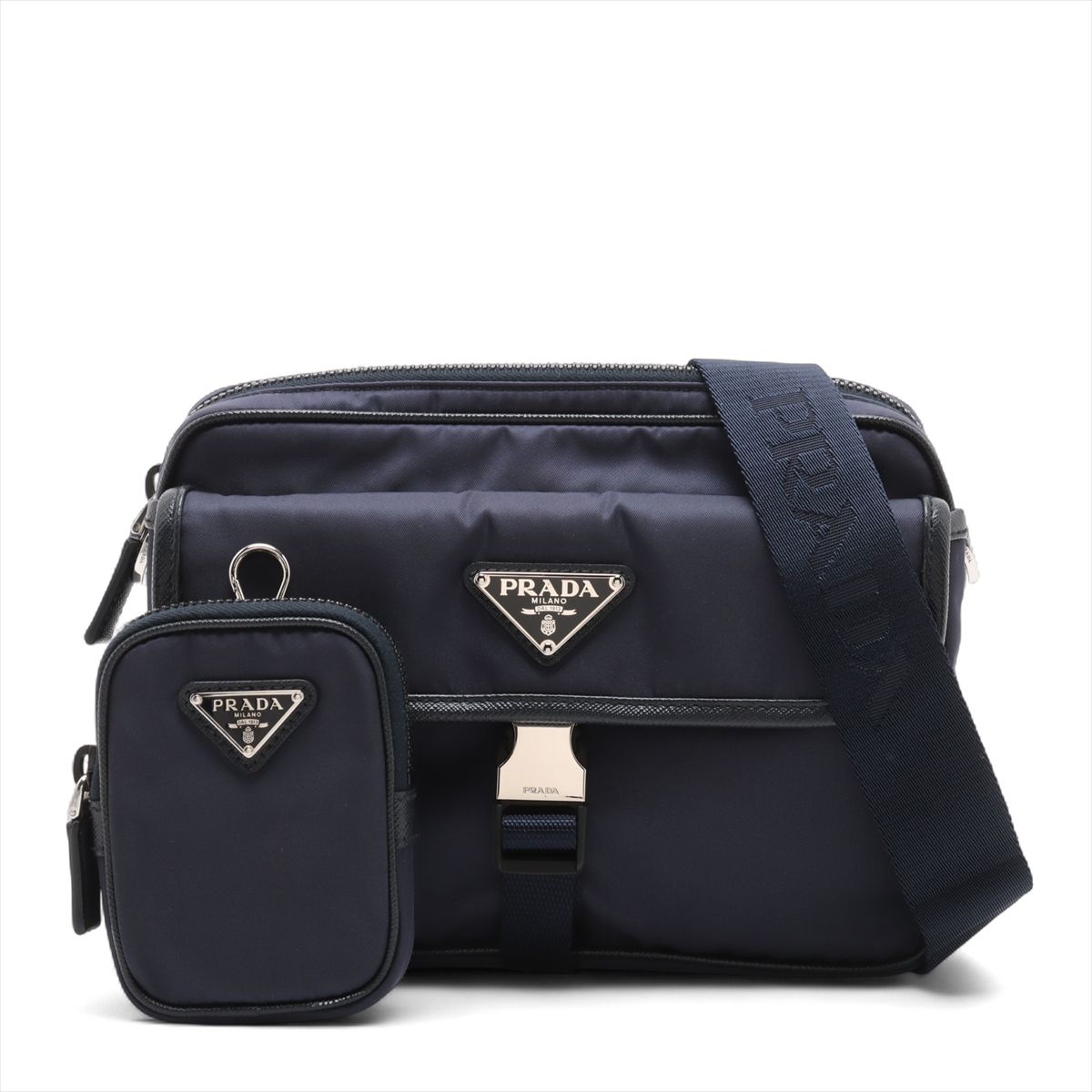 乐天商城 - 【中古】プラダ テスート ナイロン×レザー ショルダーバッグ ネイビー