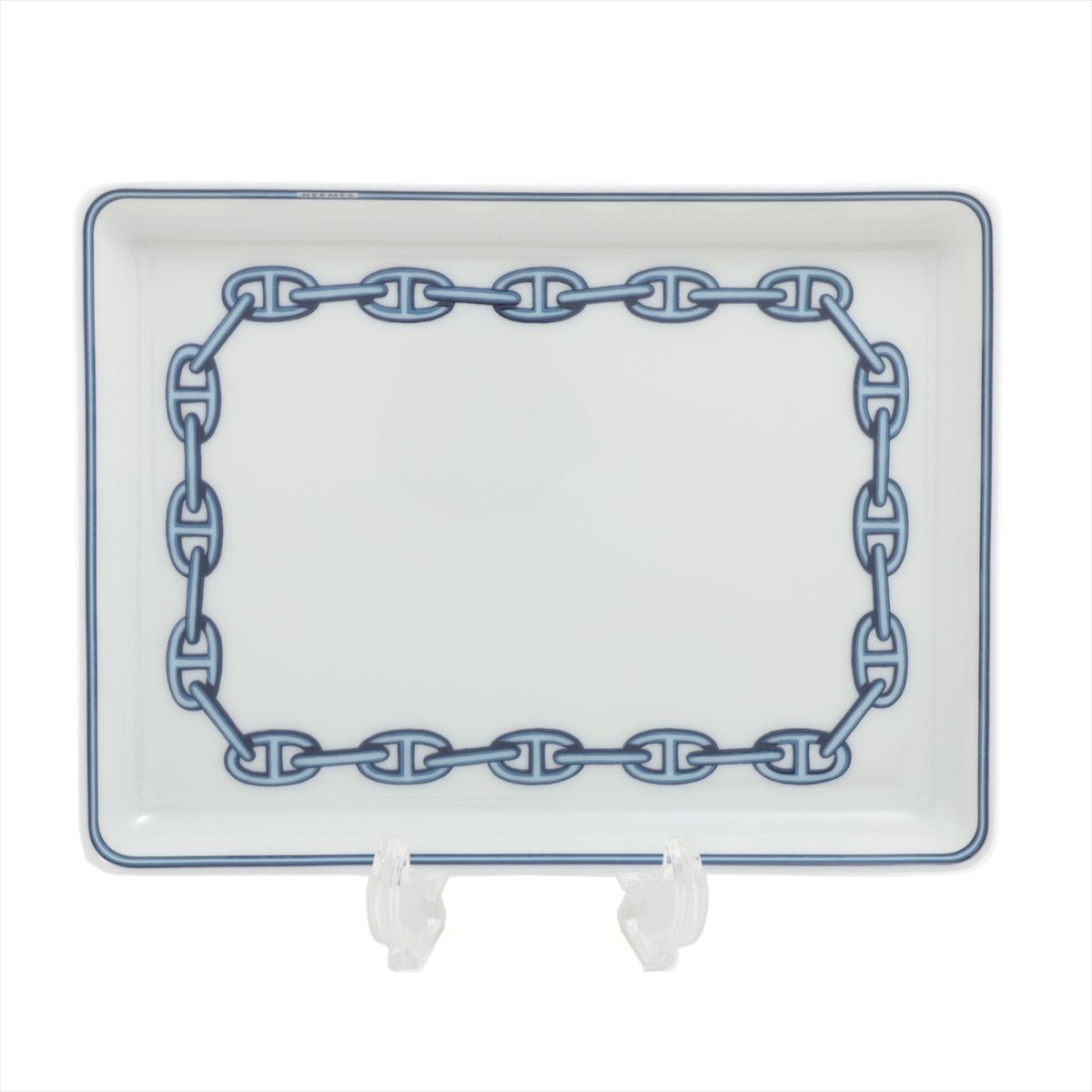 樂天商城 - 【中古】エルメス シェーヌダンクル プレート 陶器 ホワイト×ブルー 底印「オープンヘッド」