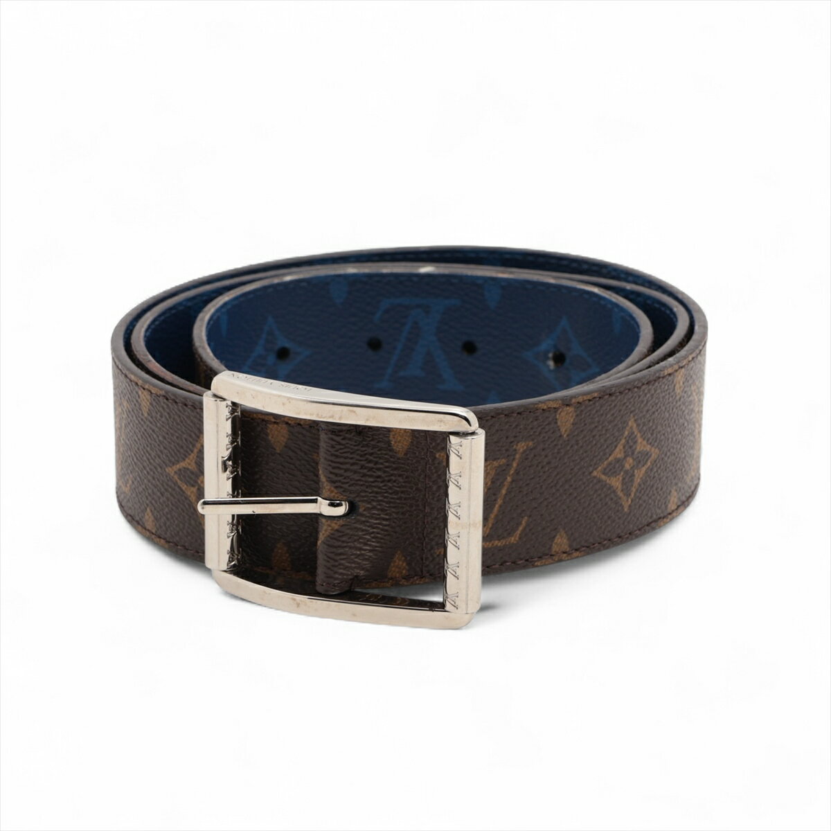 【中古】ヴィトン MP035 サンチュール リヴェルソ BC0138 ベルト PVC×レザー ブラウン×ブルー