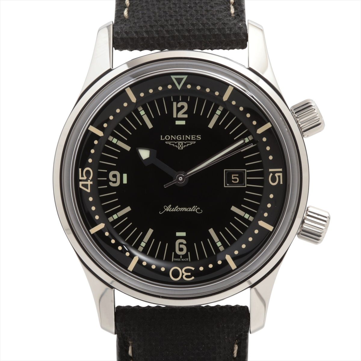 【中古】ロンジン レジェンドダイバー L3.374.4.50.0 SS SS×ナイロン AT ブラック文字盤