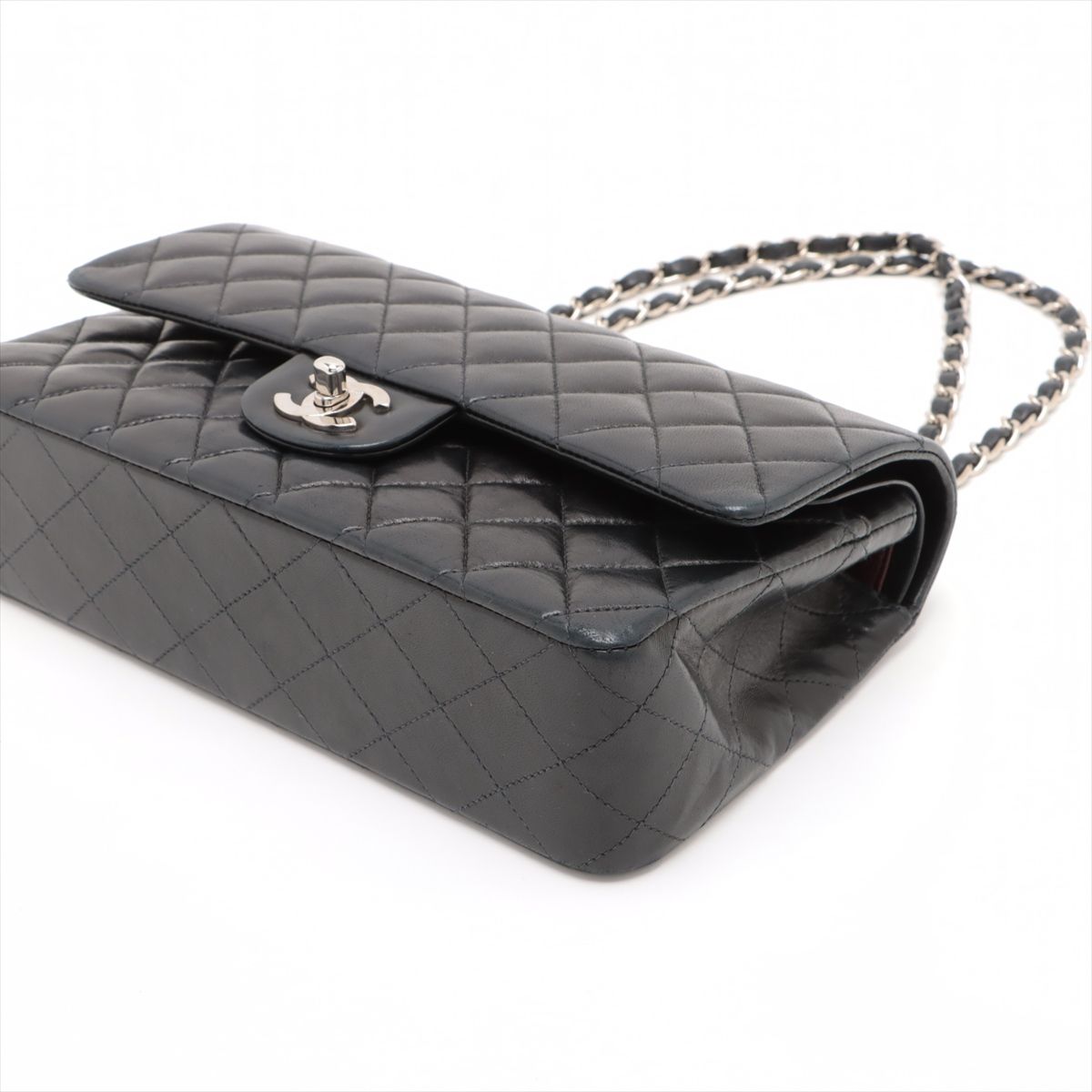 【中古】シャネル マトラッセ25 ラムスキン ダブルフラップ ダブルチェーンバッグ ブラック シルバー金具 7番台 A01112
