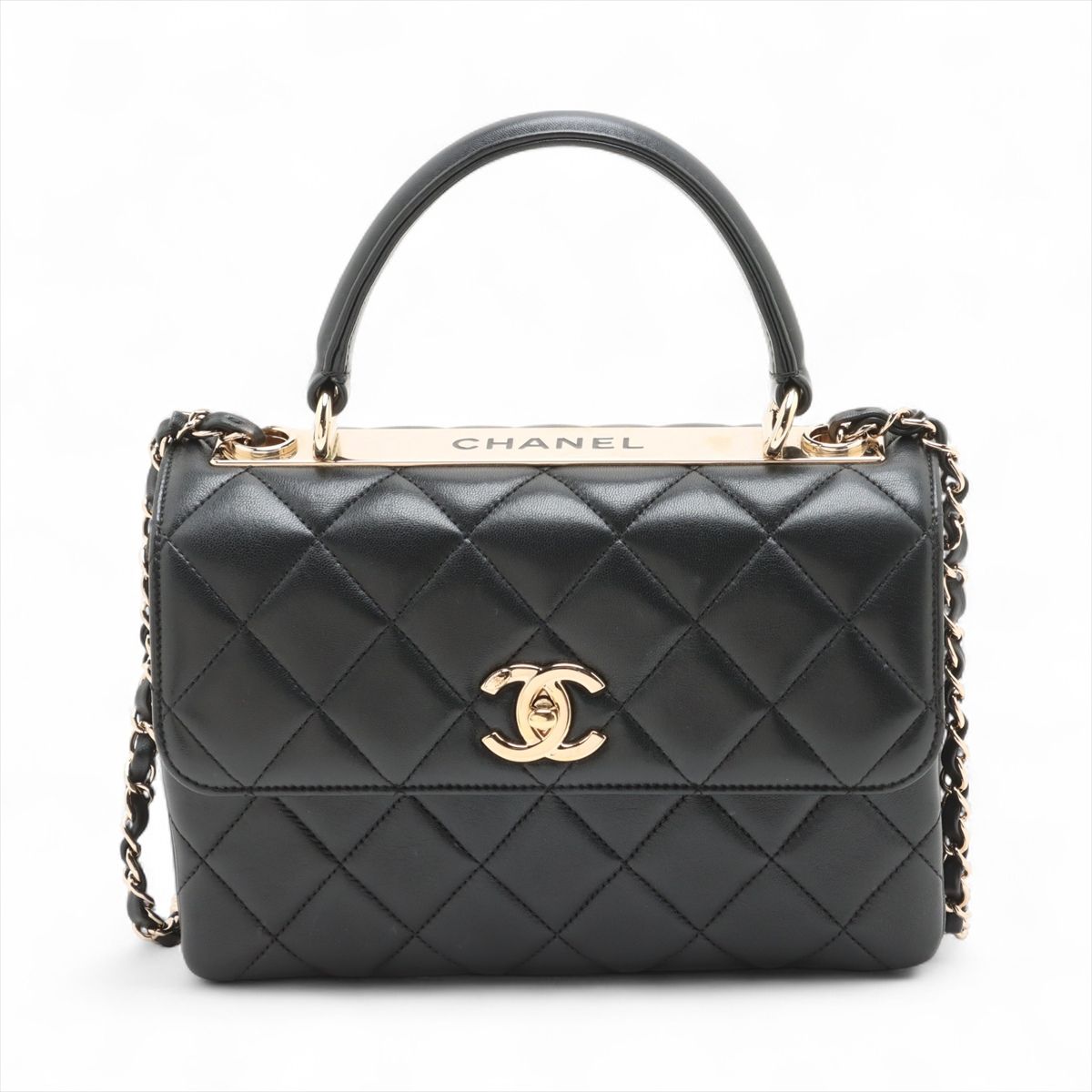 CHANEL - 【中古】シャネル トレンディCC ラムスキン 2WAYハンドバッグ ブラック ゴールド金具 30番台 A92236