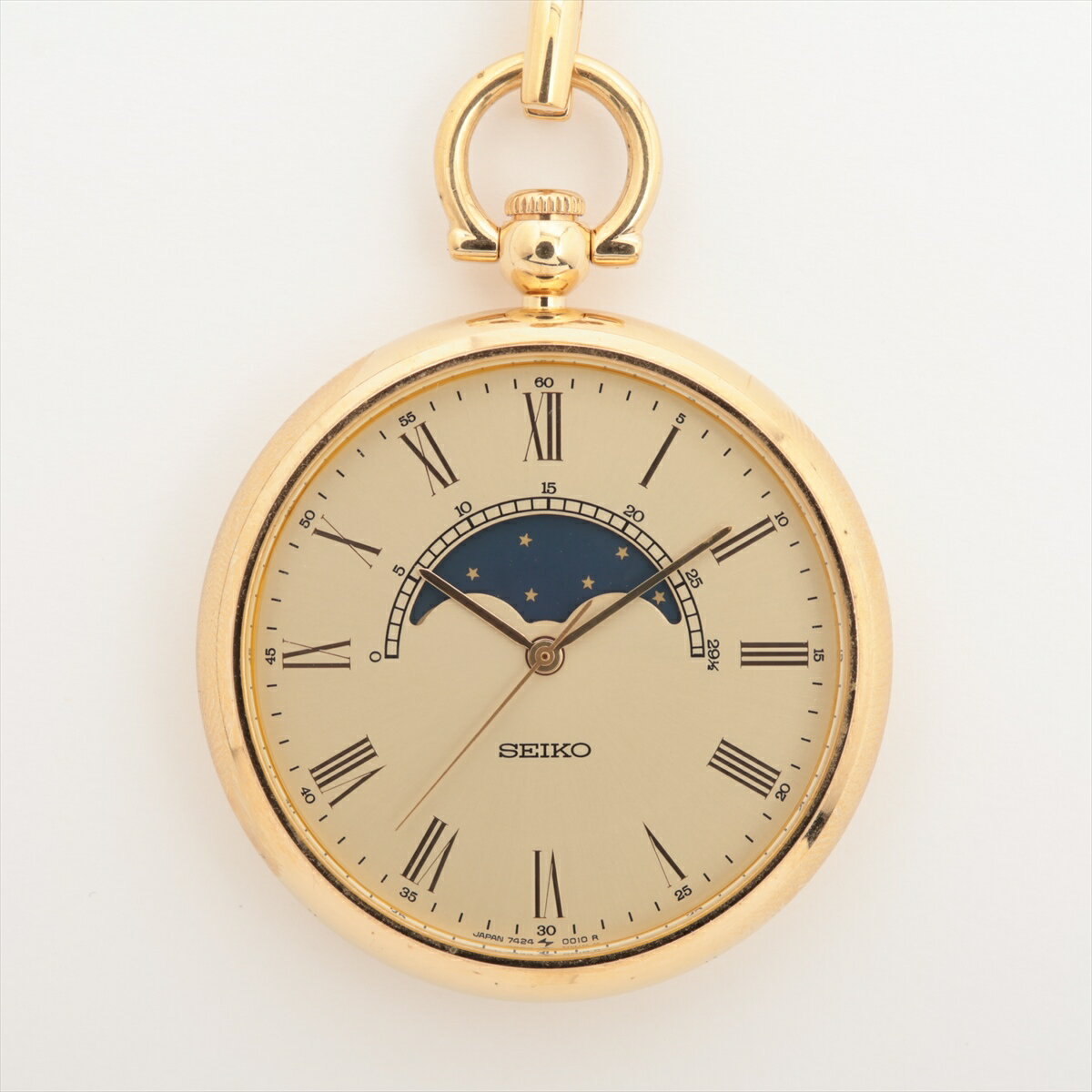 【中古】セイコー GP QZ シャンパン文字盤 7424-001C ムーンフェイズ盤劣化