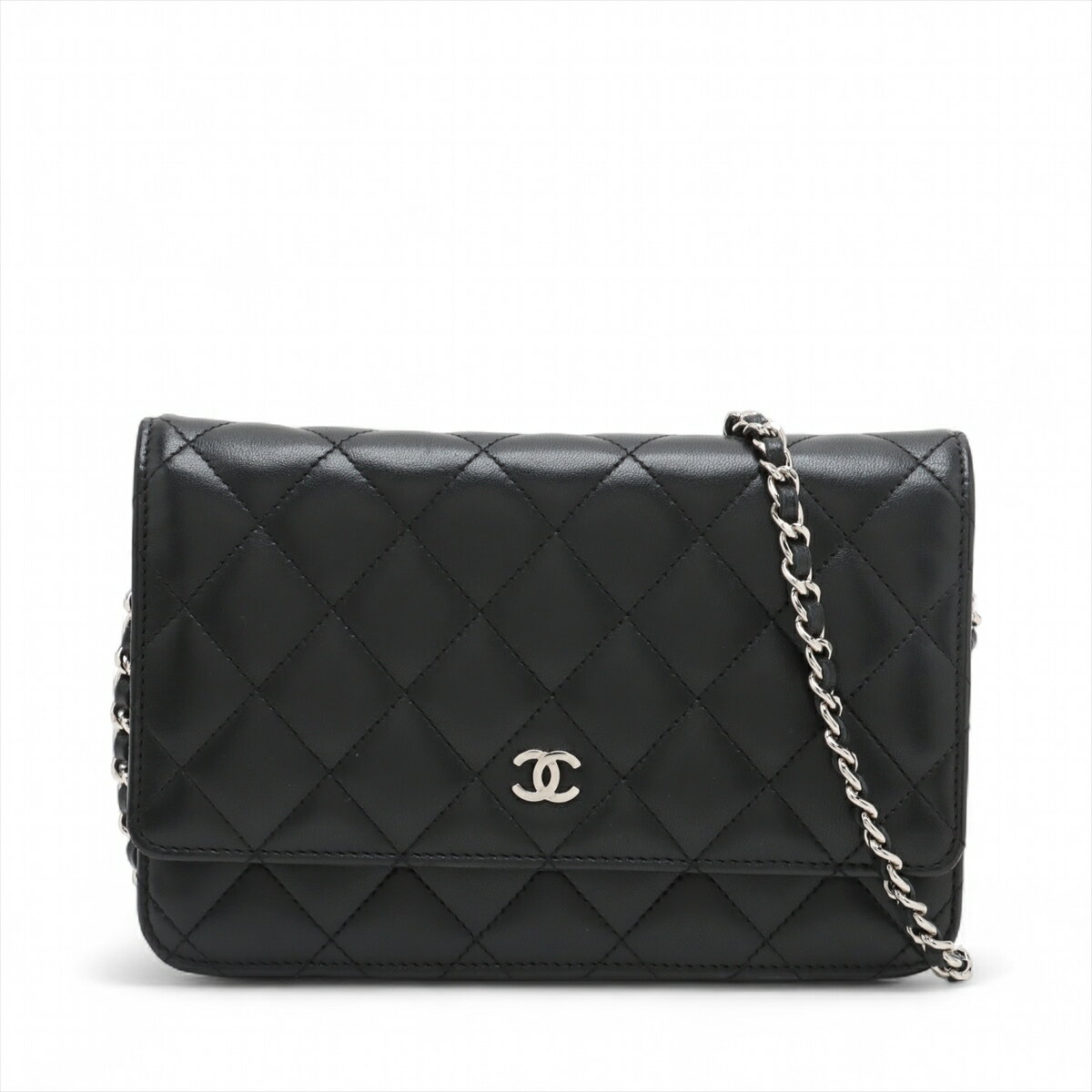 【中古】シャネル マトラッセ ラムスキン チェーンウォレット ブラック シルバー金具 24番台のサムネイル