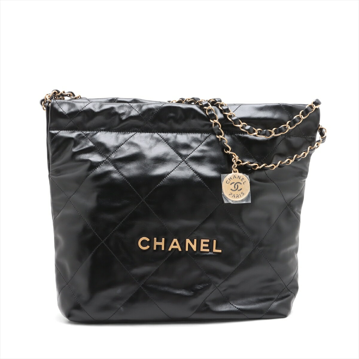 【中古】シャネル シャネル22 スモール シャイニーカーフスキン チェーンショルダーバッグ ブラック ゴールド金具 ランダムプレート AS3260のサムネイル