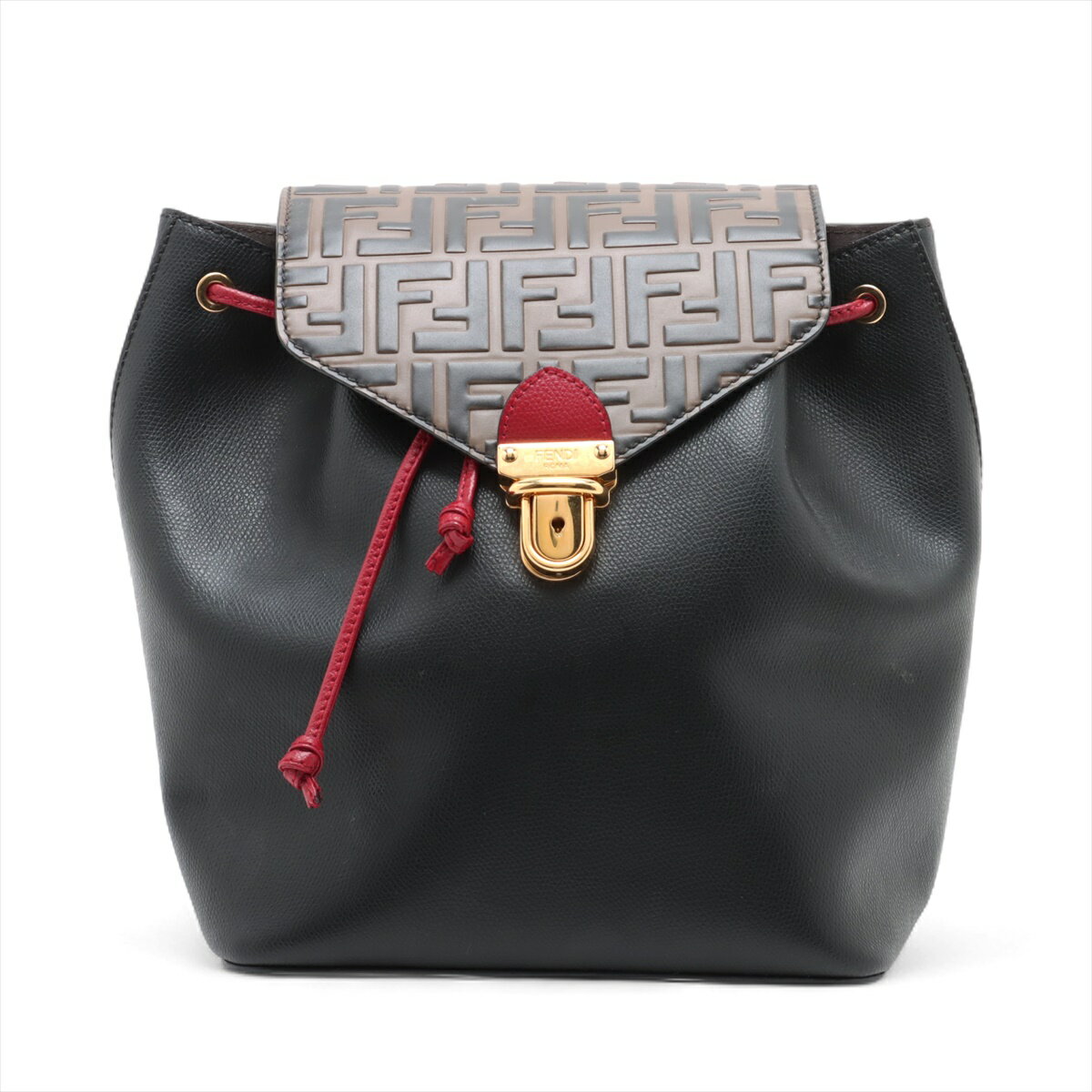 【中古】フェンディ ズッカ レザー バックパック/リュック ブラックxブラウン 8BZ043